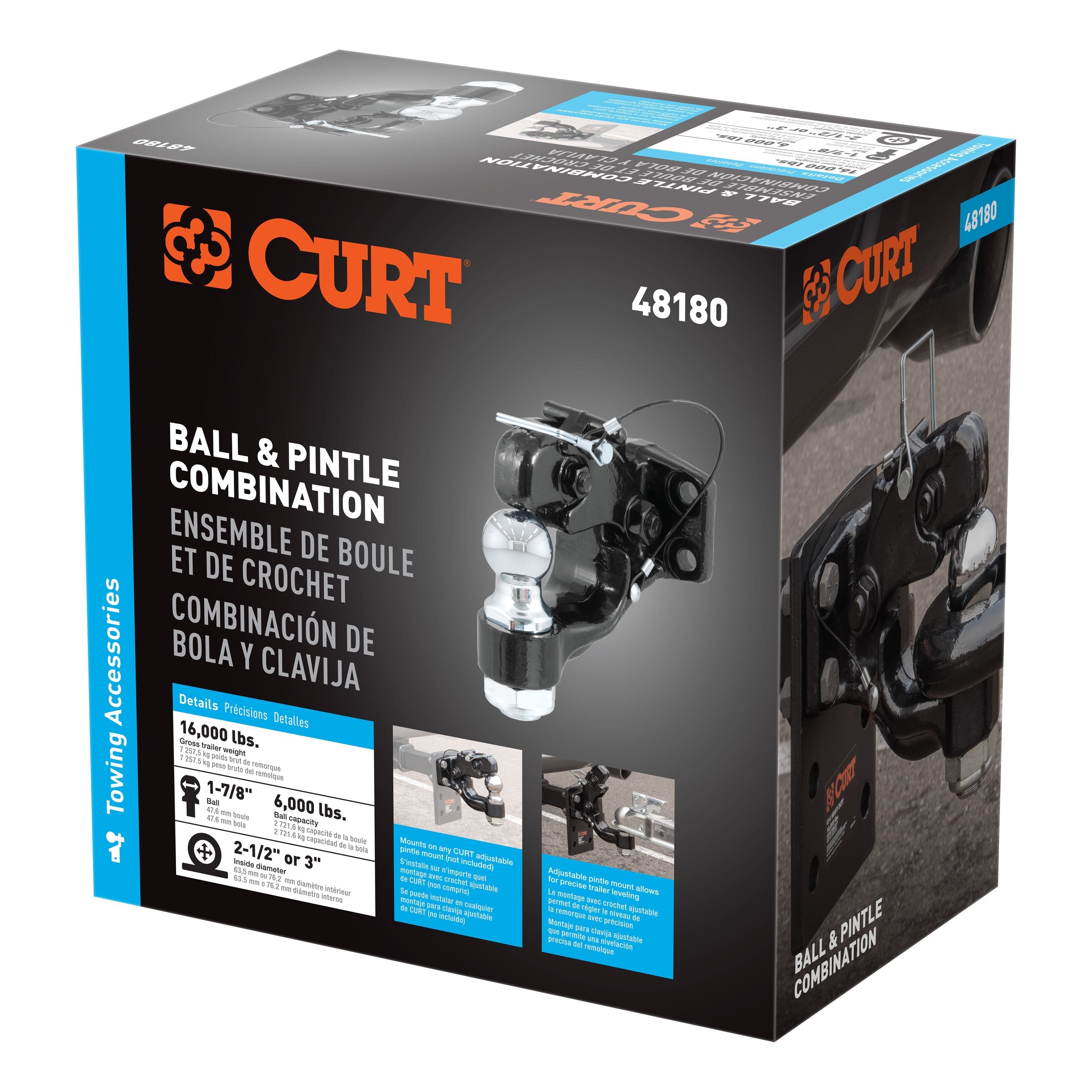 CURT Pintle Hitch with 1-7/8-Inch Trailer Ball, 16,000 lbs, Mount Required Model 48180