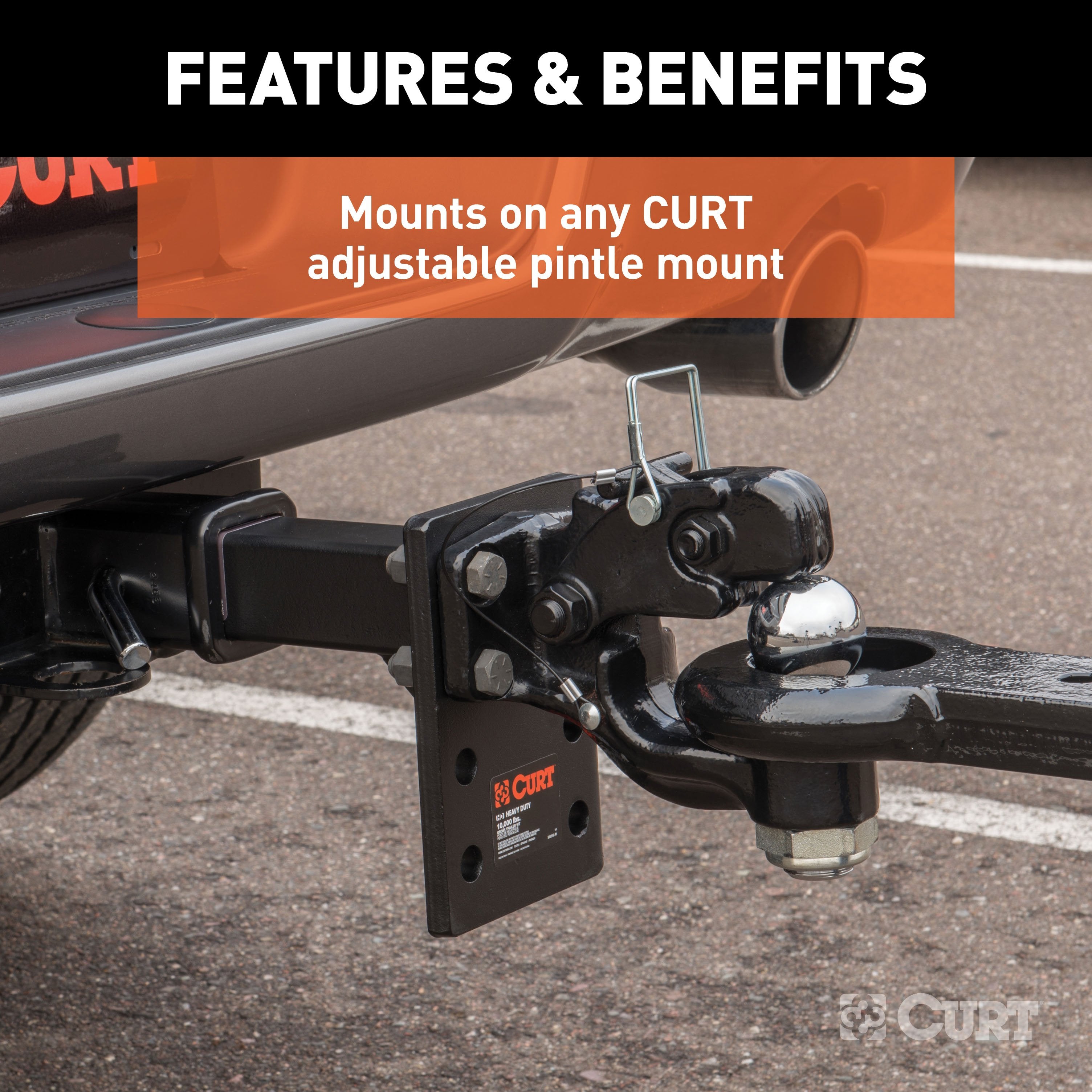 CURT Pintle Hitch with 2-Inch Trailer Ball, 16,000 lbs, Mount Required Model 48190