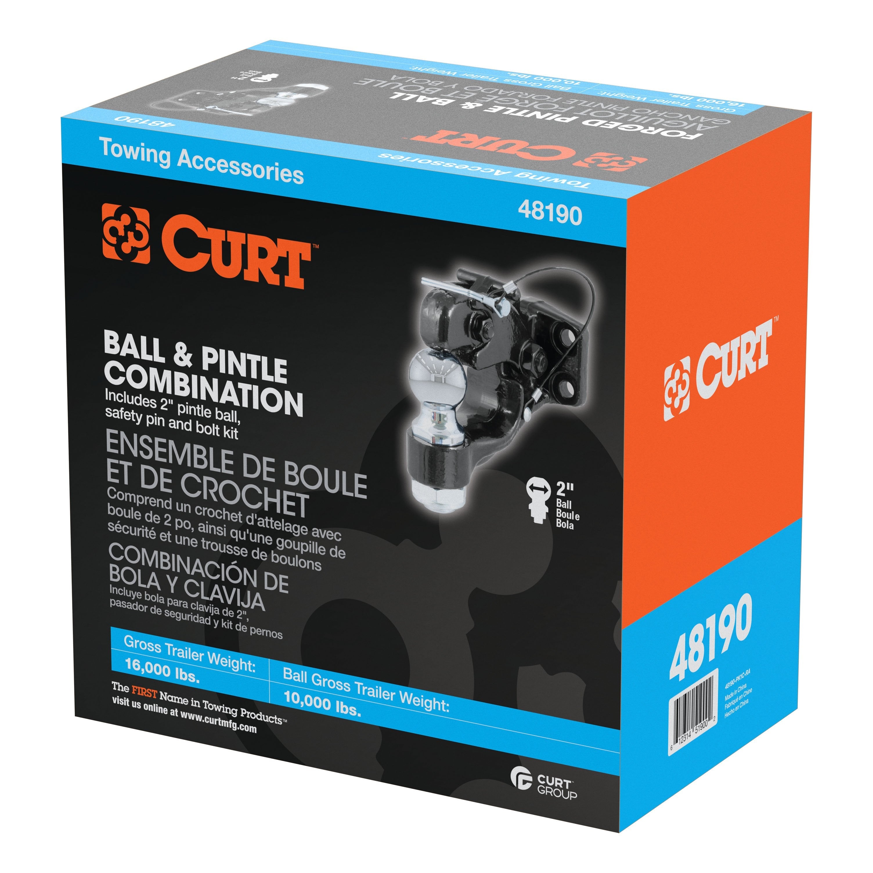 CURT Pintle Hitch with 2-Inch Trailer Ball, 16,000 lbs, Mount Required Model 48190