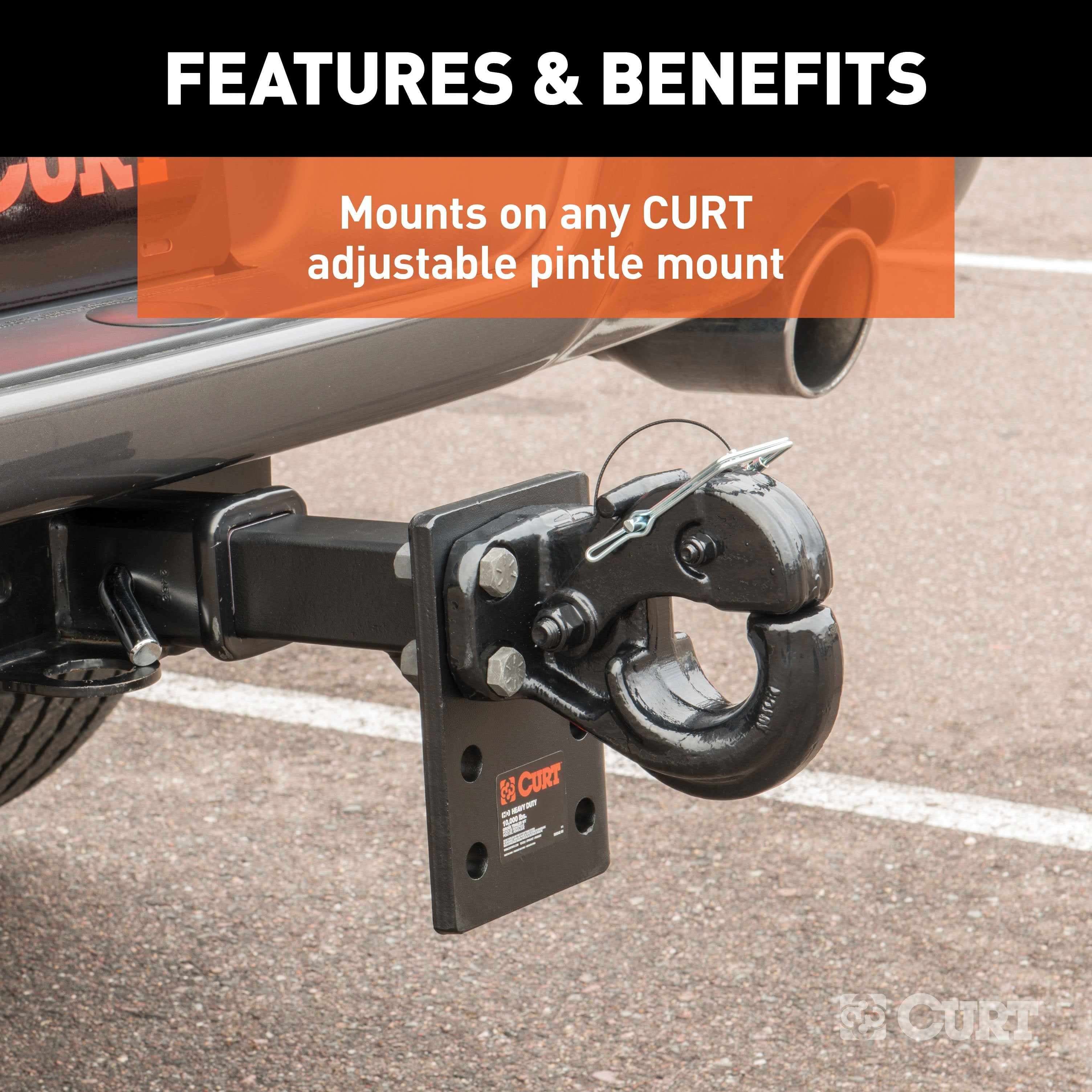CURT Pintle Hook Hitch 10,000 lbs, Fits 2-1/2 to 3-Inch Lunette Ring, Mount Required Model 48205