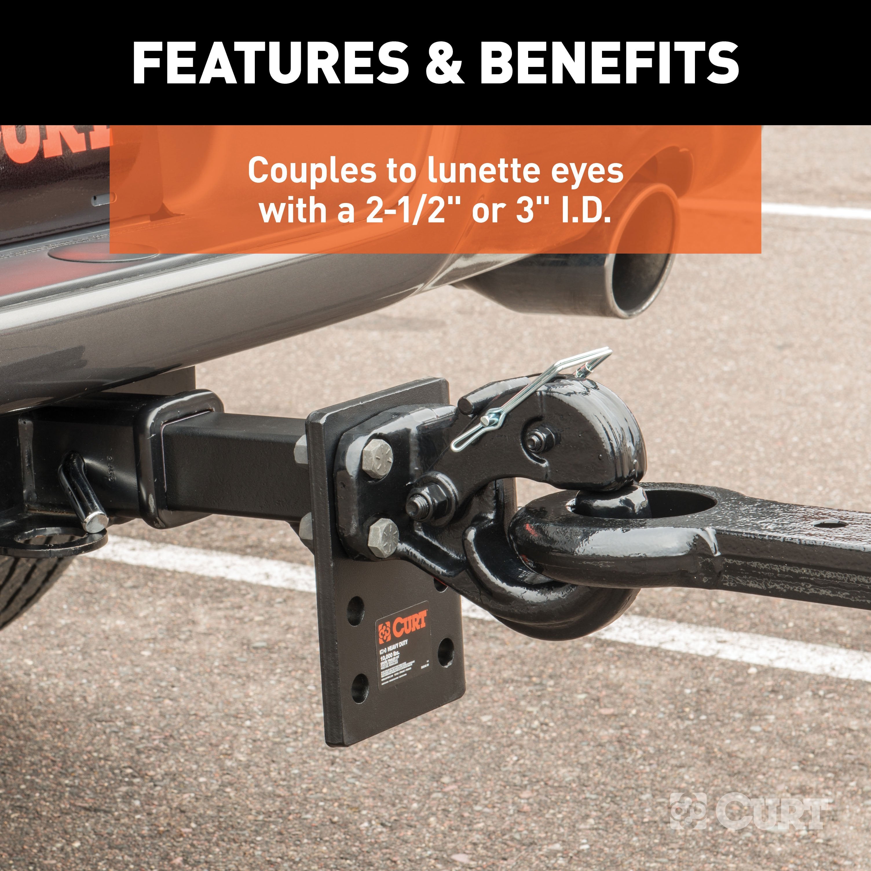 CURT Pintle Hook Hitch 10,000 lbs, Fits 2-1/2 to 3-Inch Lunette Ring, Mount Required Model 48205