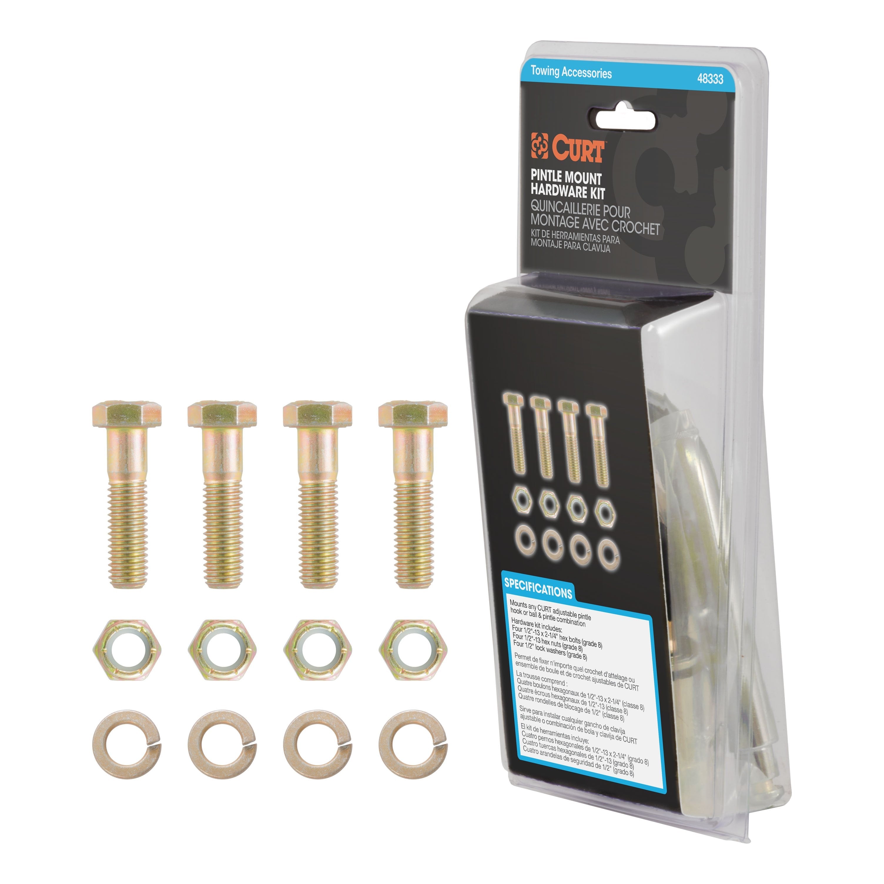 CURT Pintle Hitch Mount 1/2-Inch Hardware Kit, 4 Bolts, Yellow Zinc, Grade 8 Model 48333