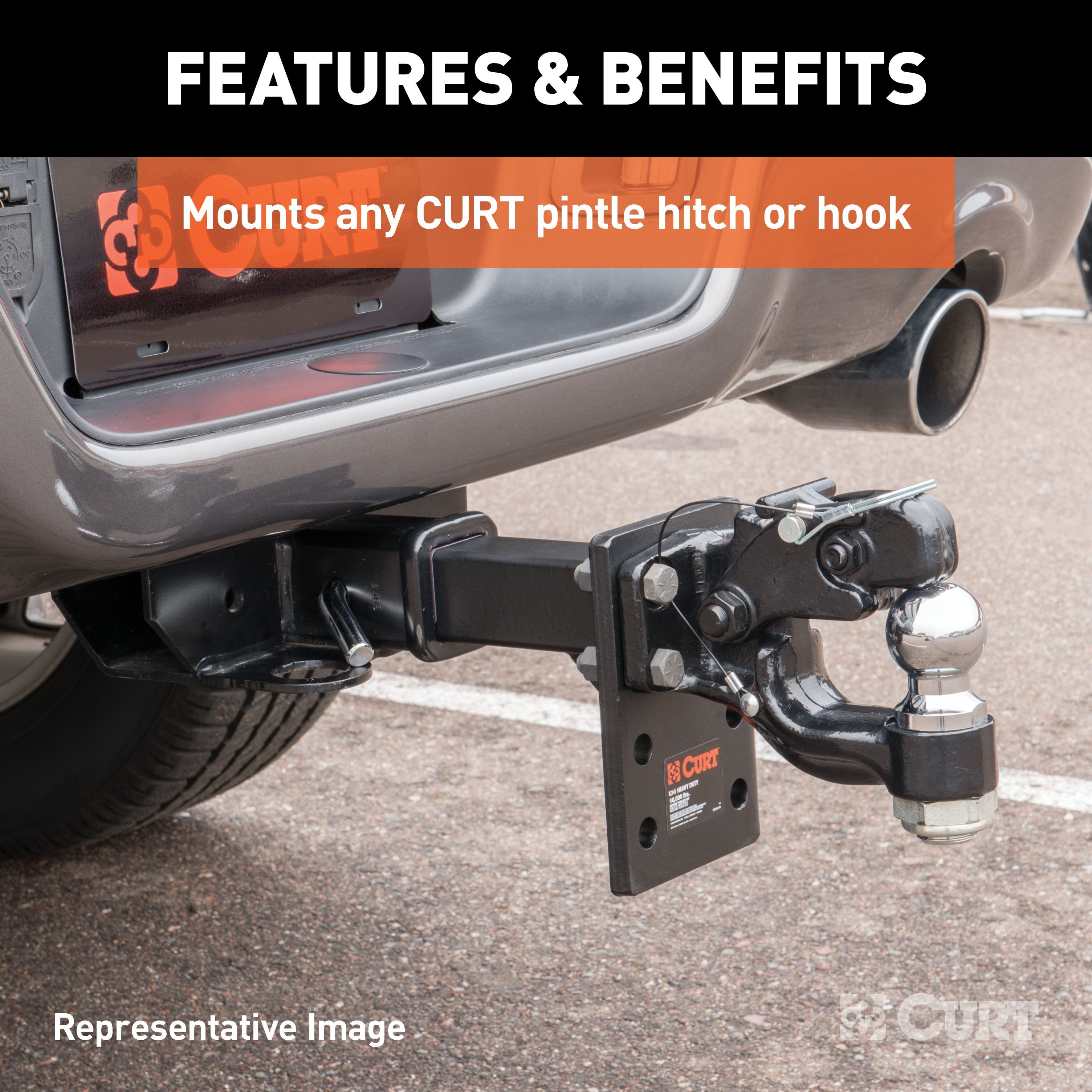 CURT Adjustable Pintle Mount for 2-Inch Hitch Receiver, 10,000 lbs, 11-1/2-Inch Drop, 12-Inch Length Model 48342