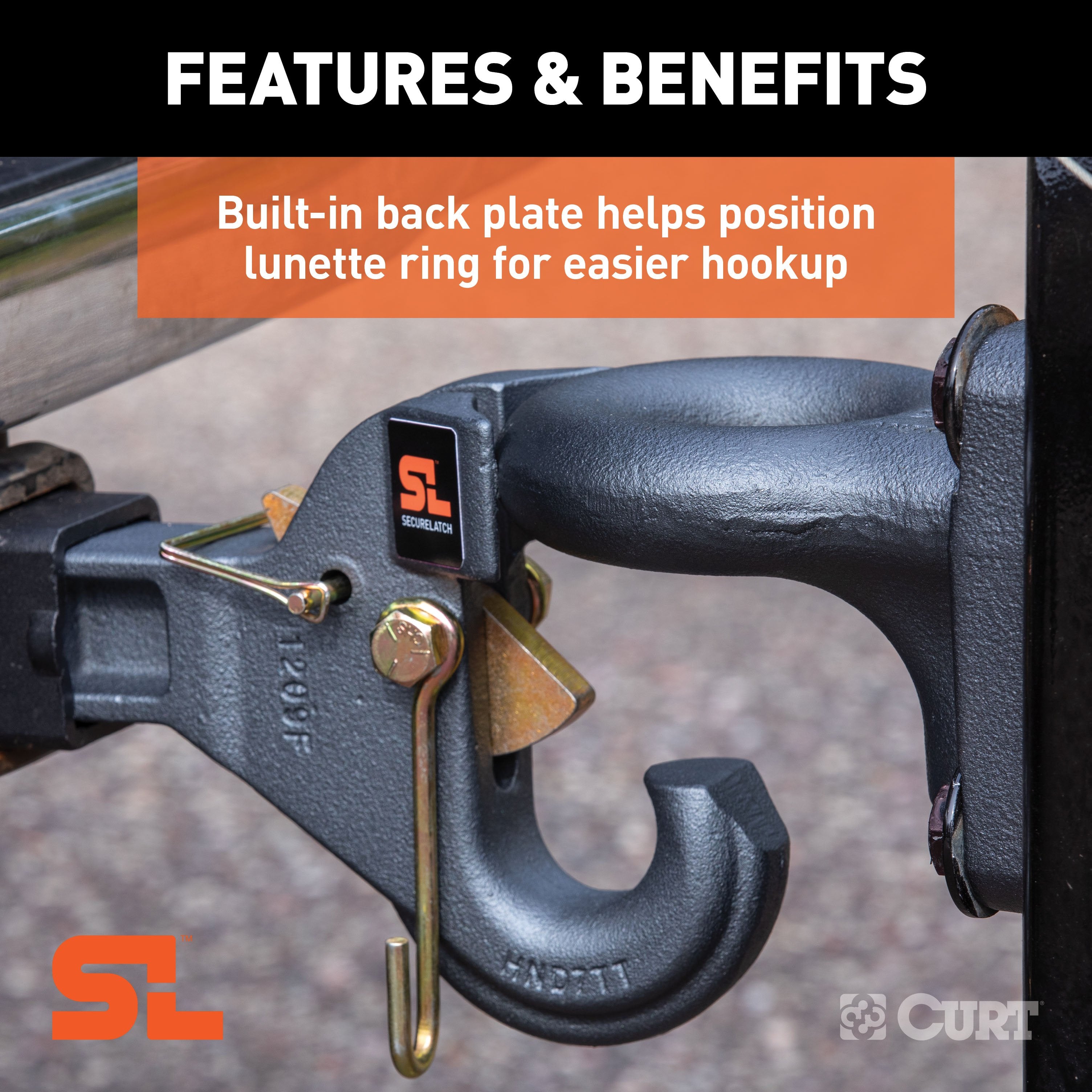 CURT SecureLatch Receiver-Mount Pintle Hook, 2-Inch Shank, 14,000 Pounds Model 48405