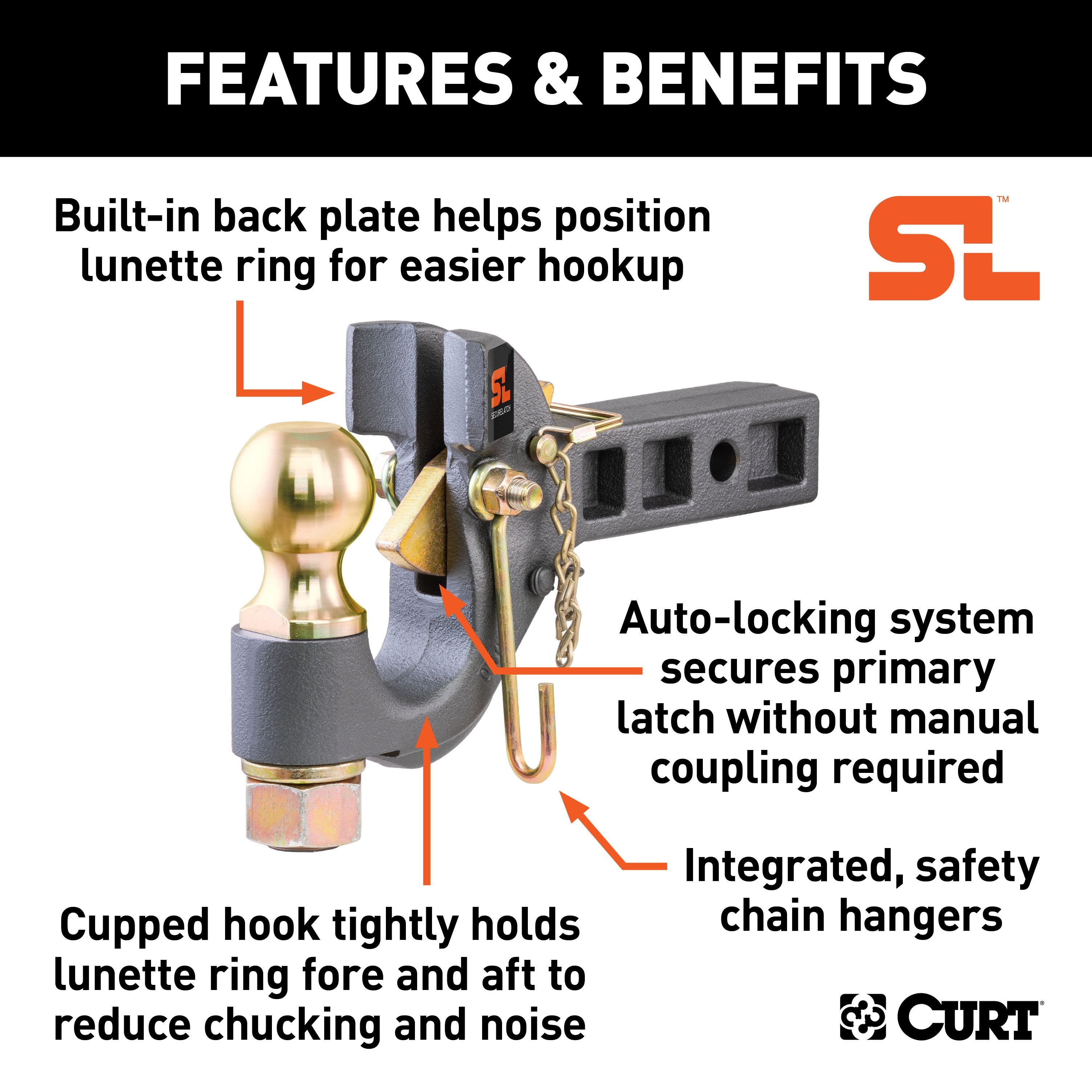 CURT SecureLatch Receiver-Mount 2-5/16-Inch Ball and Pintle Hitch Combination, 2-In Shank, 14,000 Pounds Model 48406