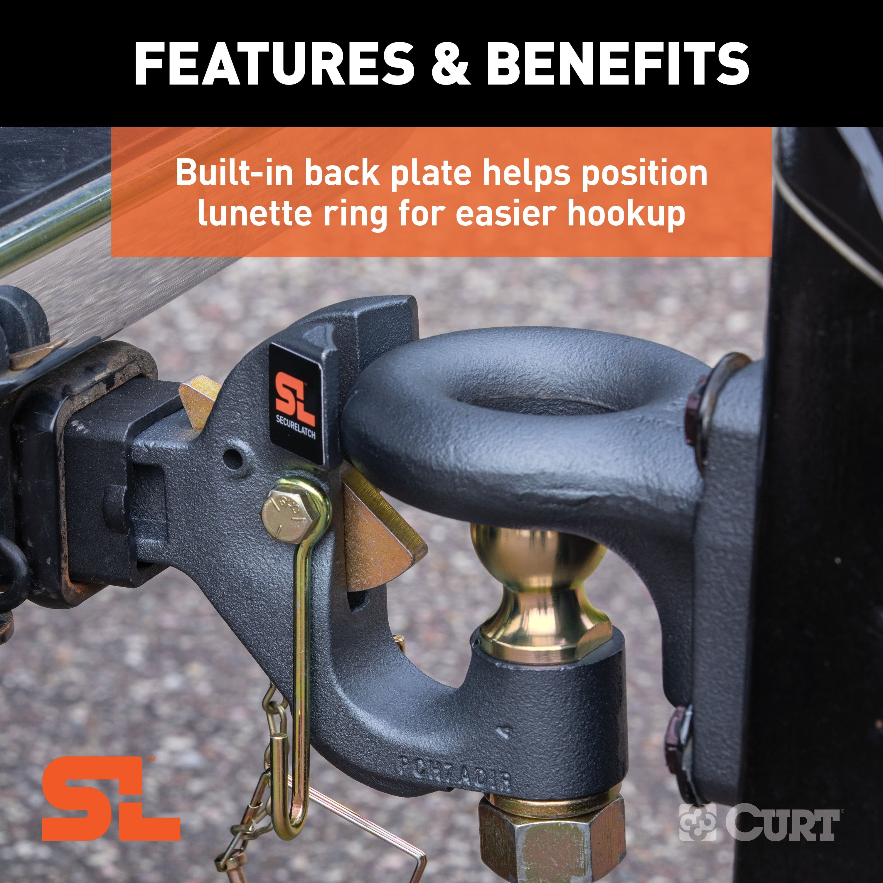 CURT SecureLatch Receiver-Mount 2-Inch Ball and Pintle Hitch Combination, 2-In Shank, 14,000 Pounds Model 48407