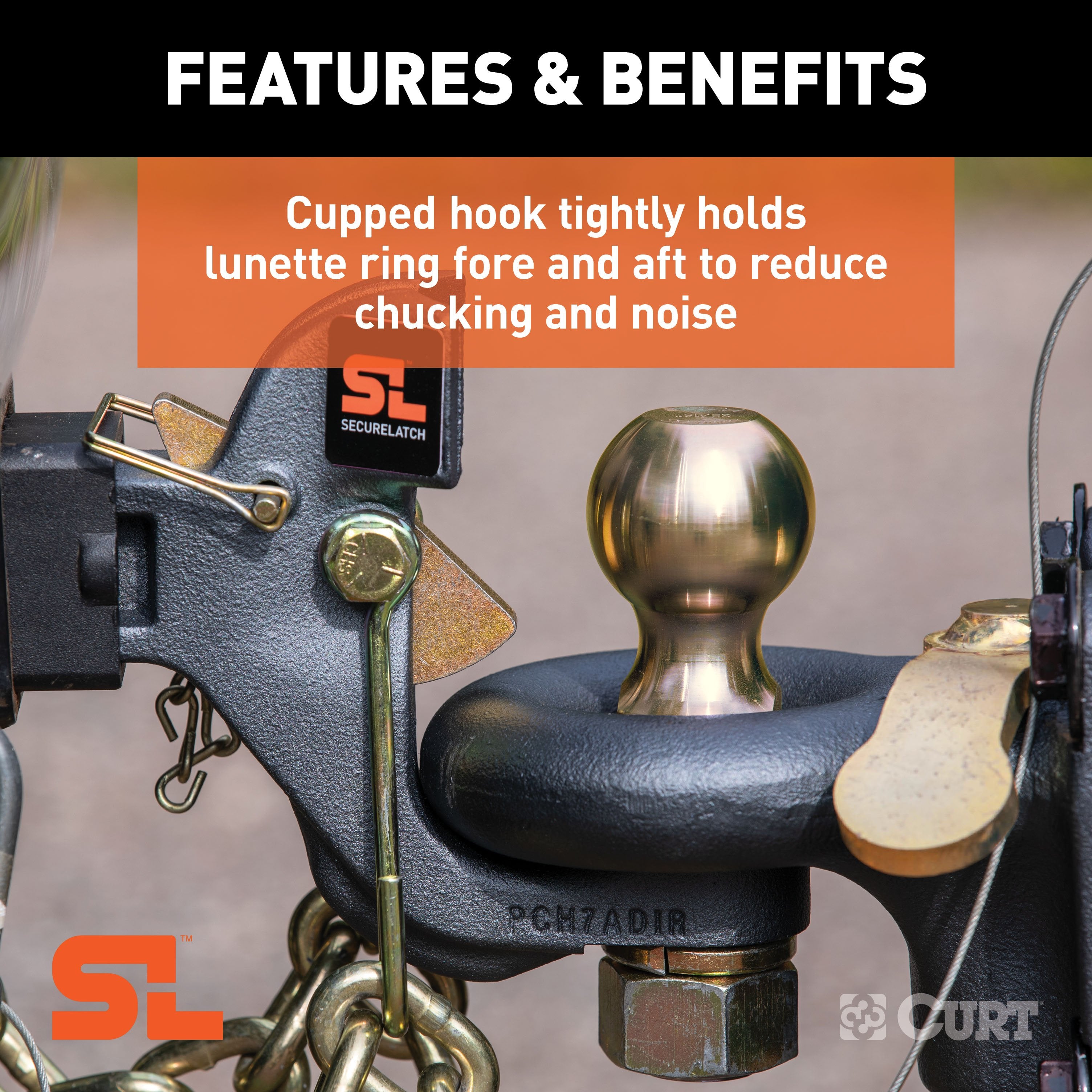 CURT SecureLatch Receiver-Mount 2-Inch Ball and Pintle Hitch Combination, 2-In Shank, 14,000 Pounds Model 48407