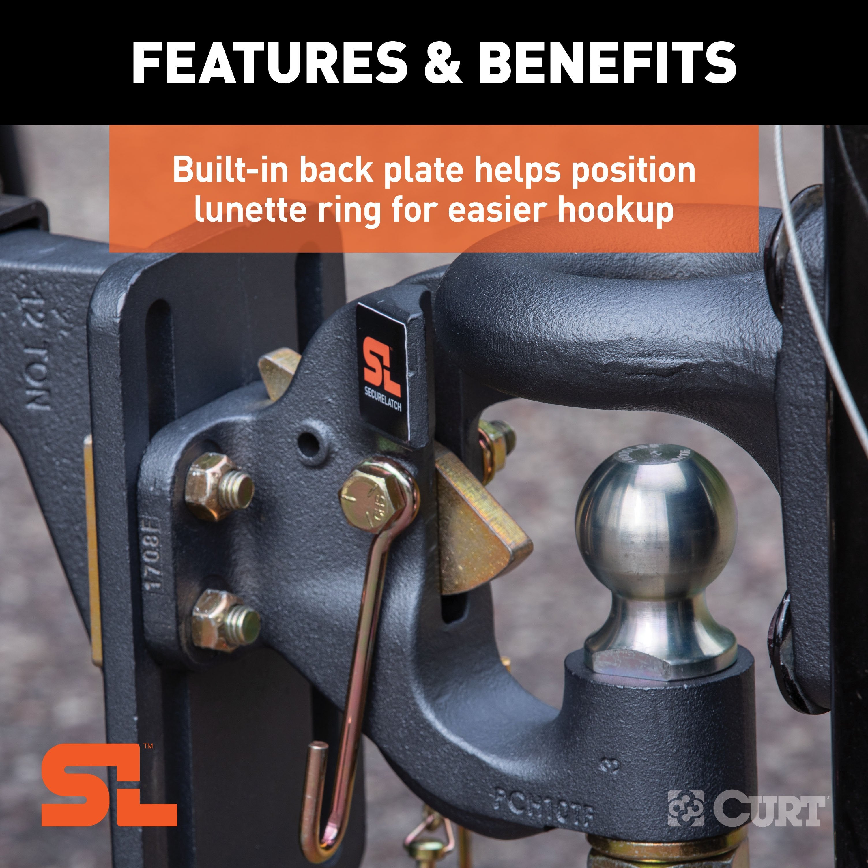 CURT SecureLatch 2-Inch Ball and Pintle Hitch Hook Combination, 20,000 Pounds, Mount Required Model 48411