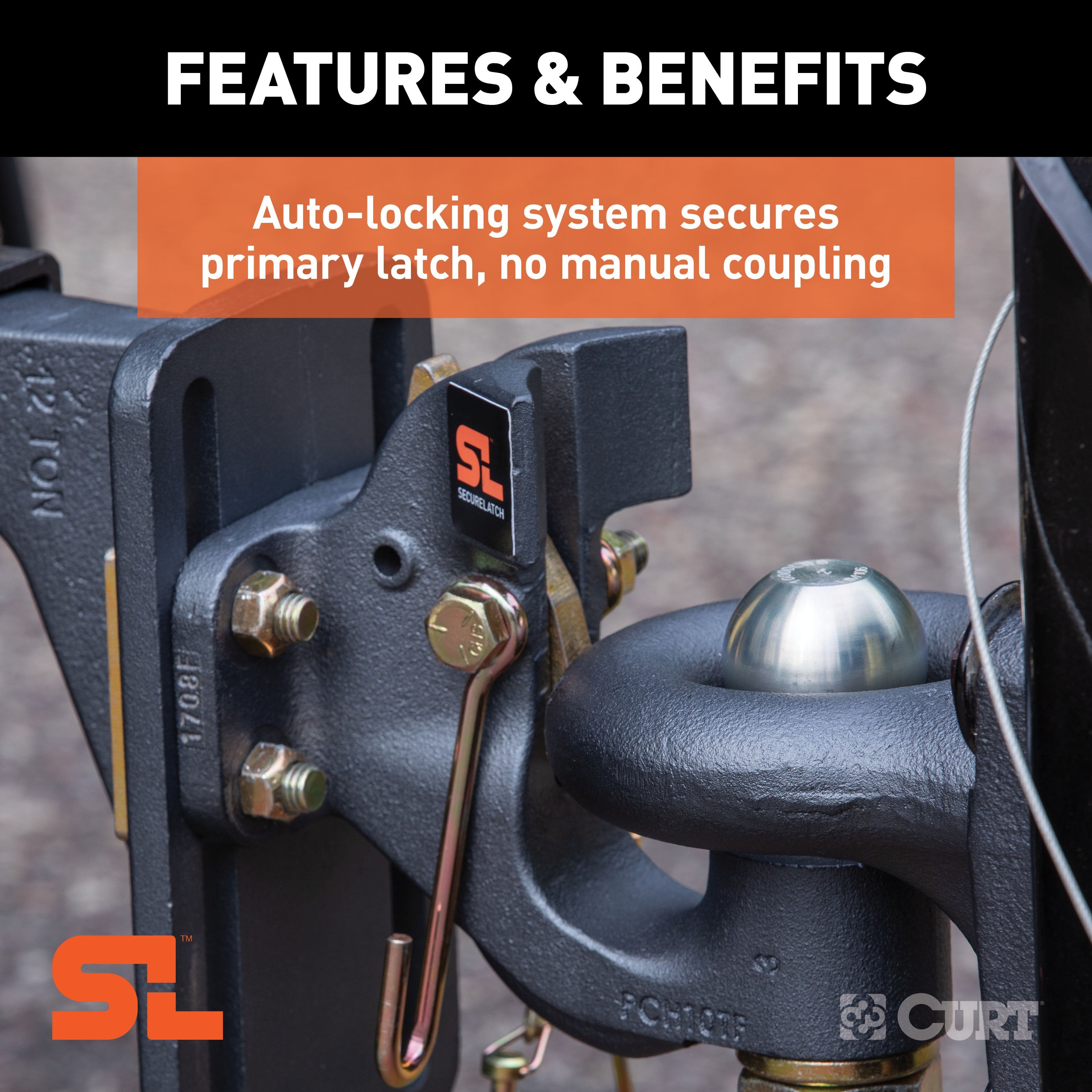 CURT SecureLatch 2-Inch Ball and Pintle Hitch Hook Combination, 20,000 Pounds, Mount Required Model 48411
