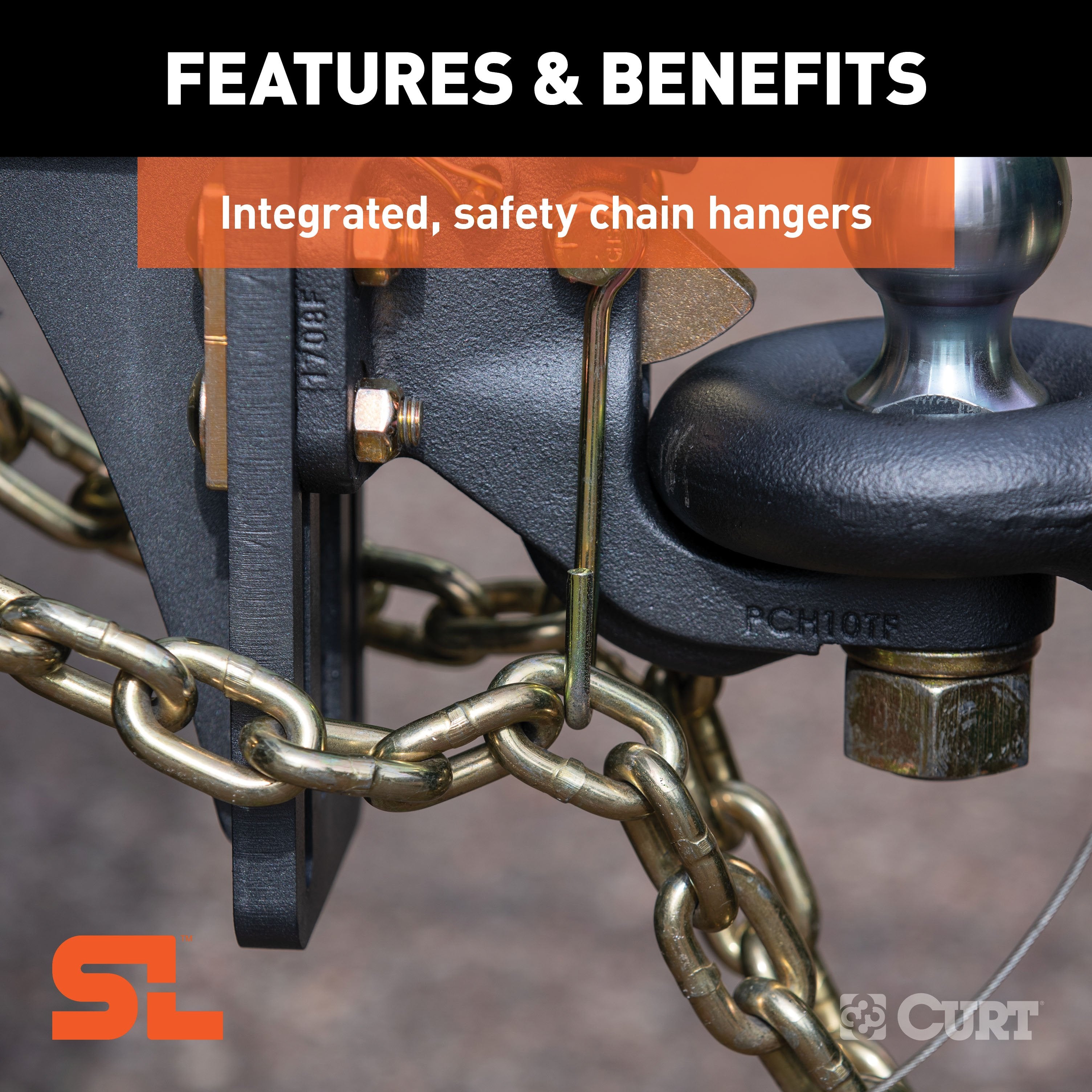 CURT SecureLatch 2-Inch Ball and Pintle Hitch Hook Combination, 20,000 Pounds, Mount Required Model 48411