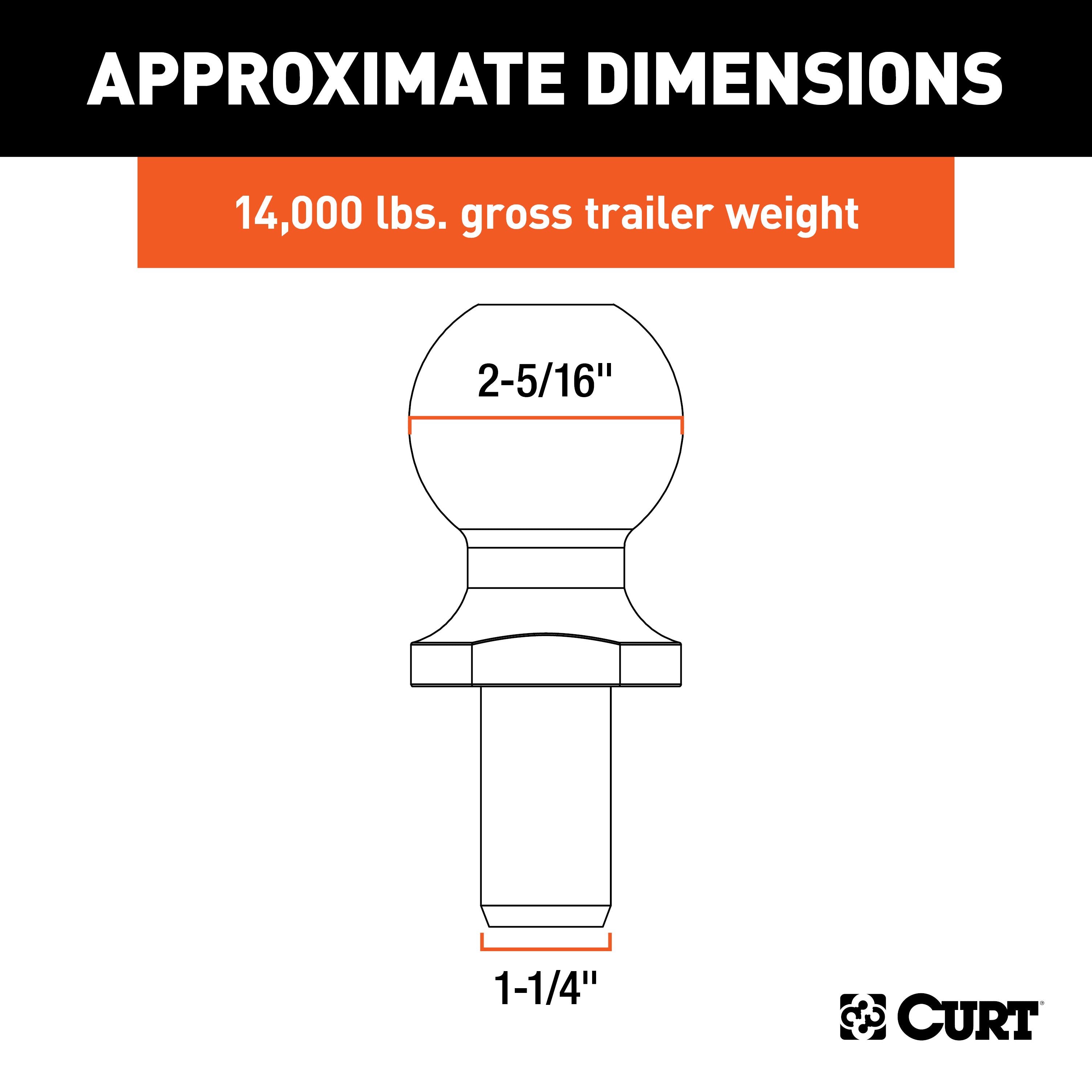 CURT Replacement SecureLatch 2-5/16-Inch Pintle Hitch Ball, 14,000, 1-1/4-Inch Shank Diameter Model 48430