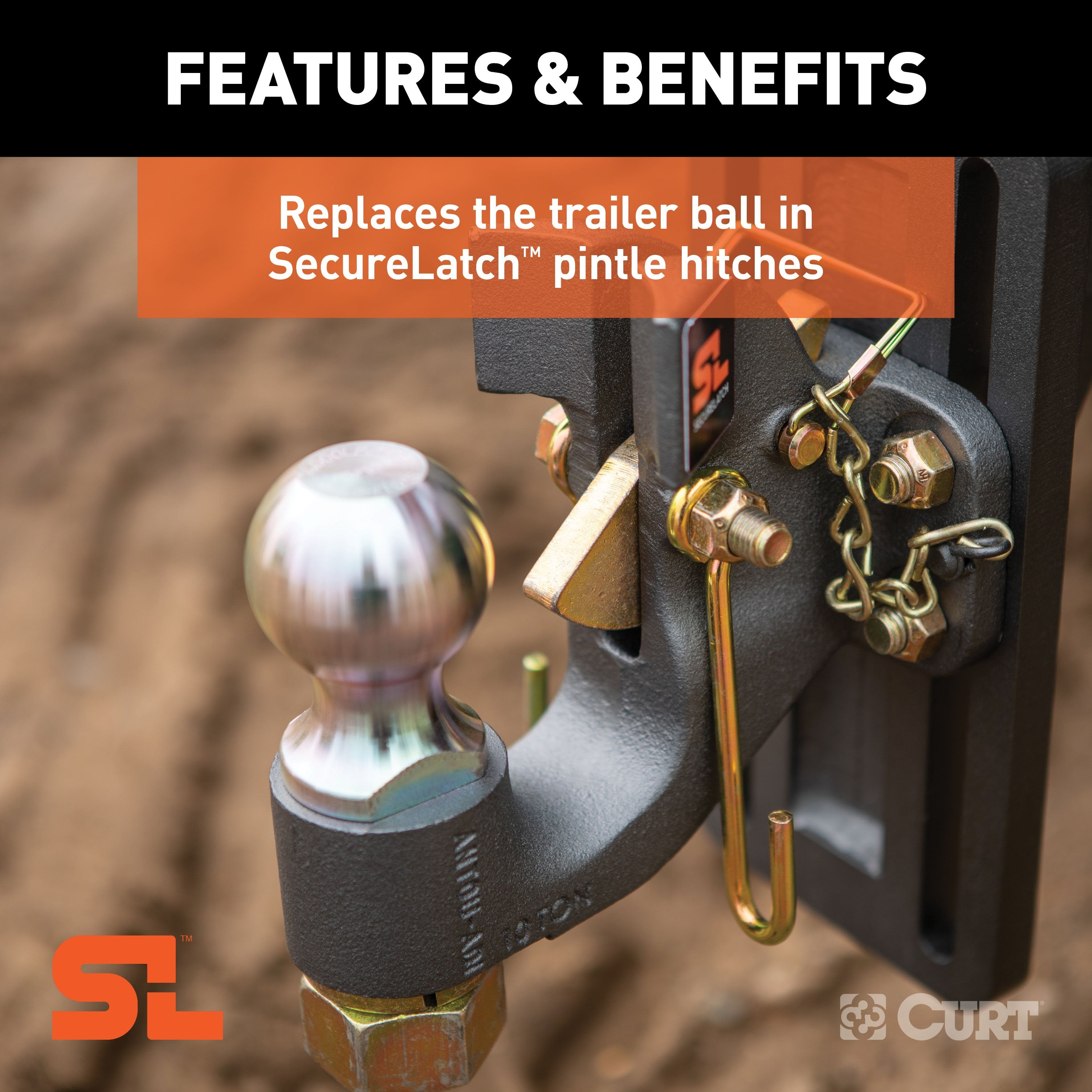 CURT Replacement SecureLatch 2-5/16-Inch Pintle Hitch Ball, 14,000, 1-1/4-Inch Shank Diameter Model 48430