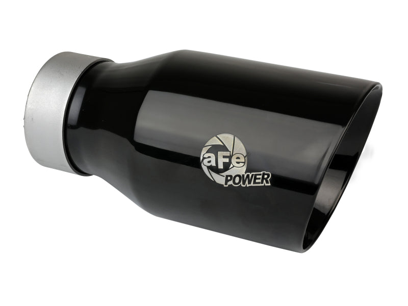 Black aFe MACH Force-Xp exhaust tip with a 3-inch inlet, 4.5-inch outlet, and 9-inch length for enhanced vehicle performance.