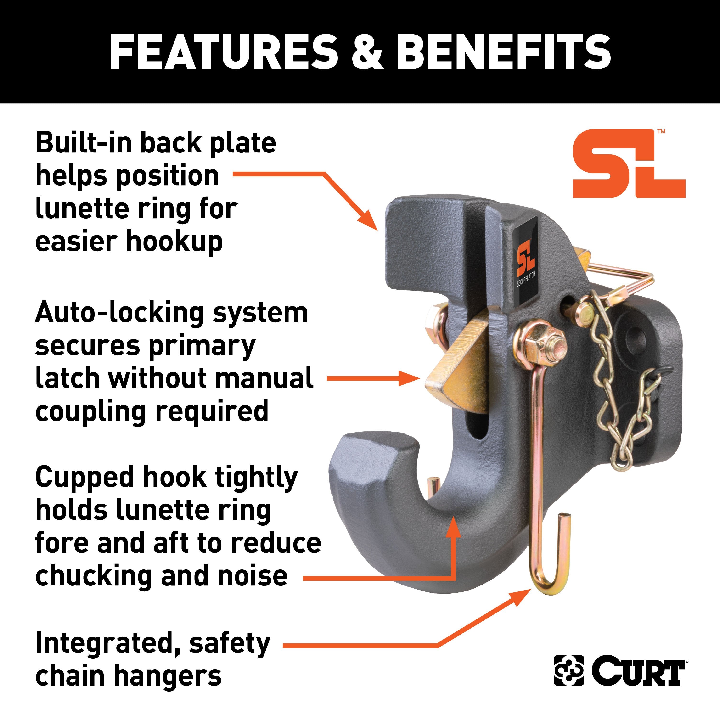 CURT SecureLatch Pintle Hook, 30,000 Pounds, Mount Required Model 48505