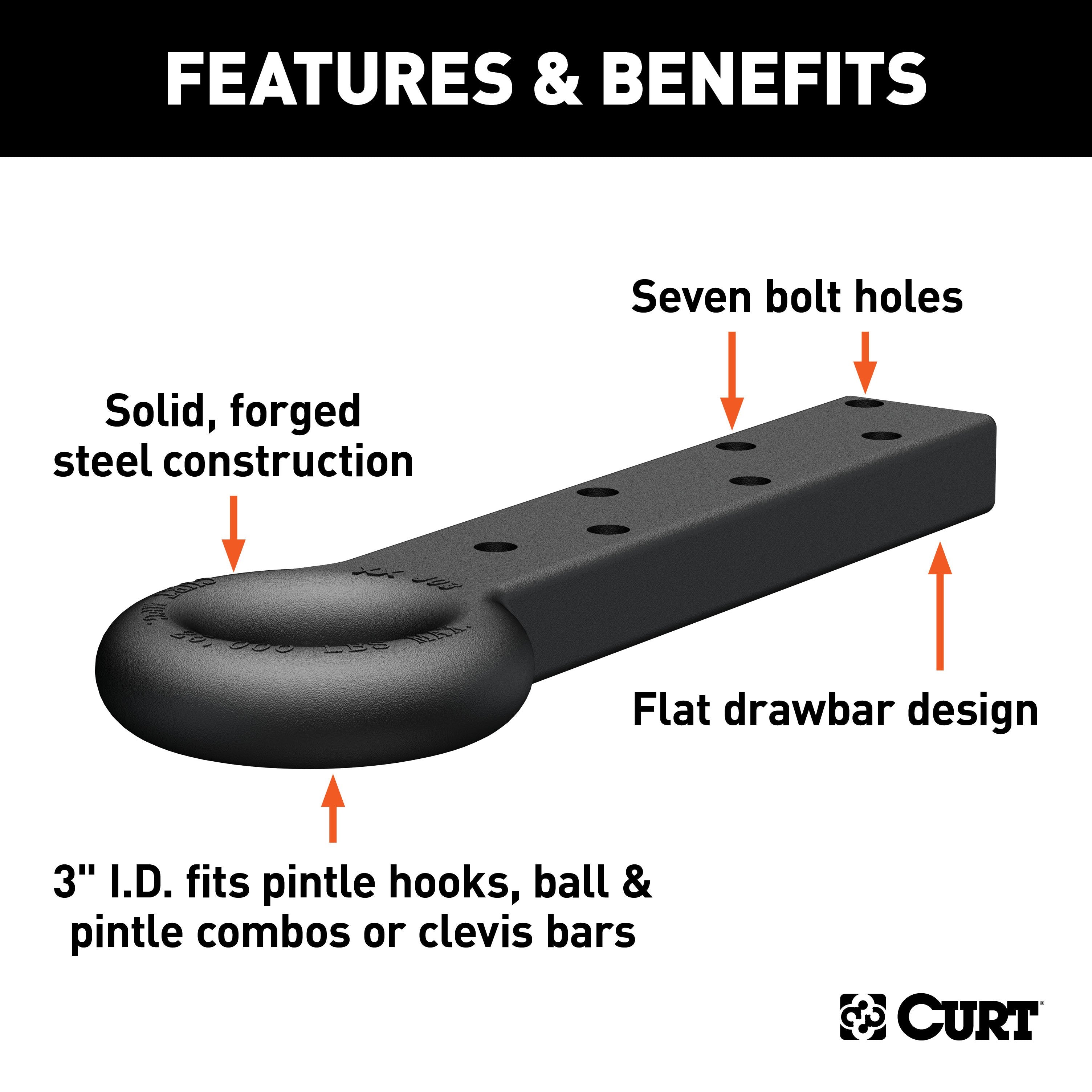 CURT Black Steel Pintle Hitch Lunette Ring 3-Inch ID, 22,000 lbs Model 48510