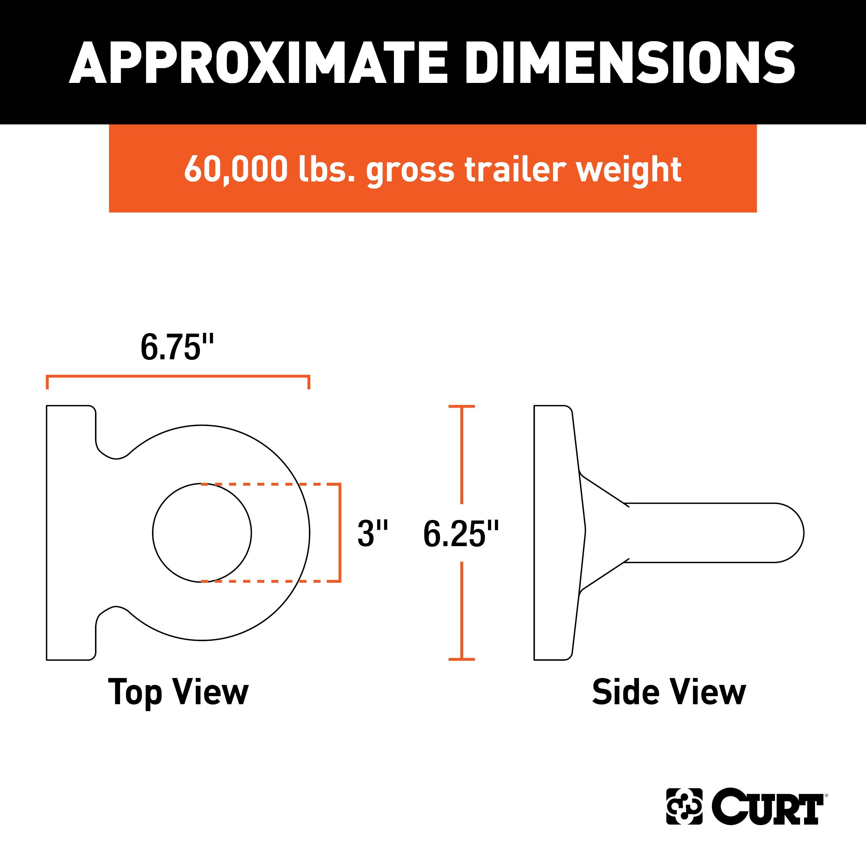 CURT Black Steel Pintle Hitch Lunette Ring 3-Inch ID, 60,000 lbs, 4-1/2-Inch Bolt Pattern Model 48560