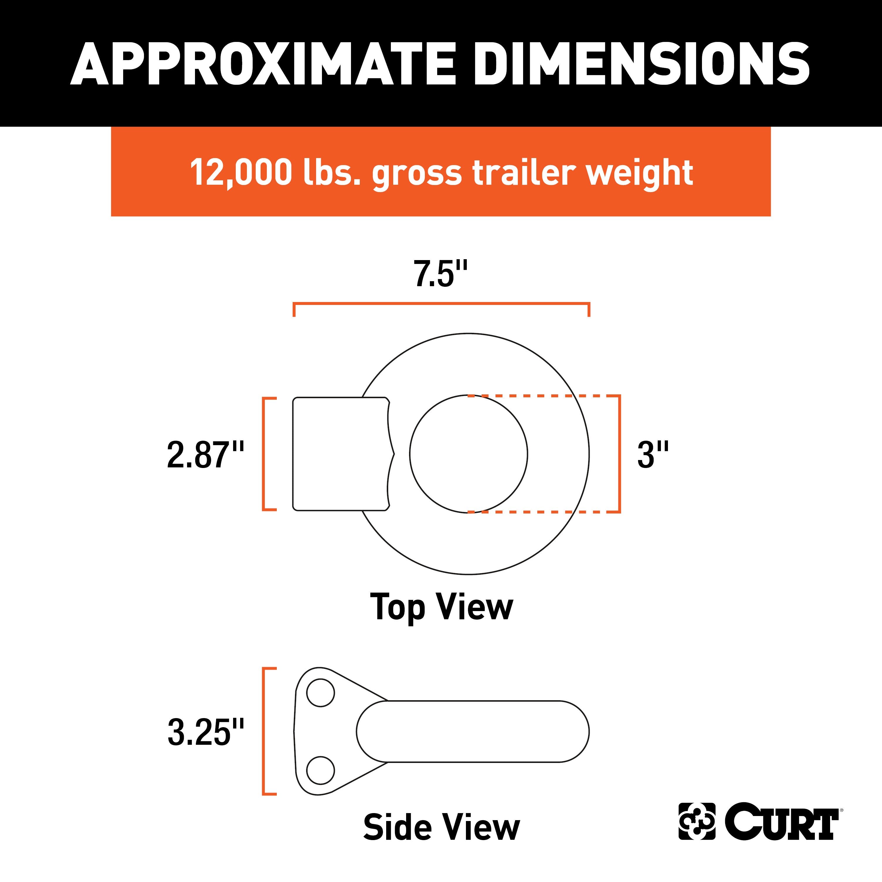 CURT Black Steel Pintle Hitch Lunette Ring 3-Inch ID, 12,000 lbs, Channel Mount Required Model 48601