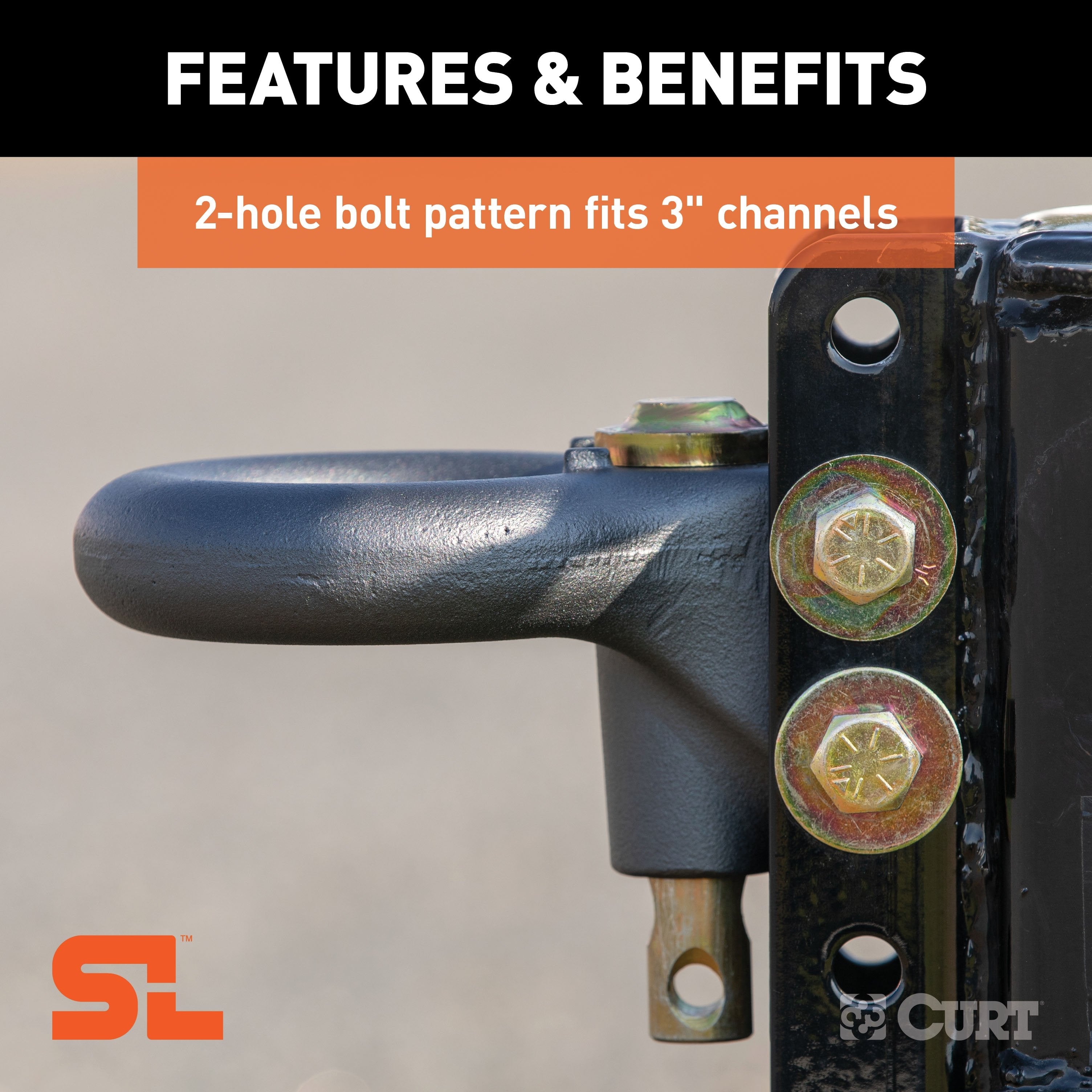 CURT SecureLatch Channel-Style Lunette Ring, 25,000 Pounds, 3-Inch ID Model 48625