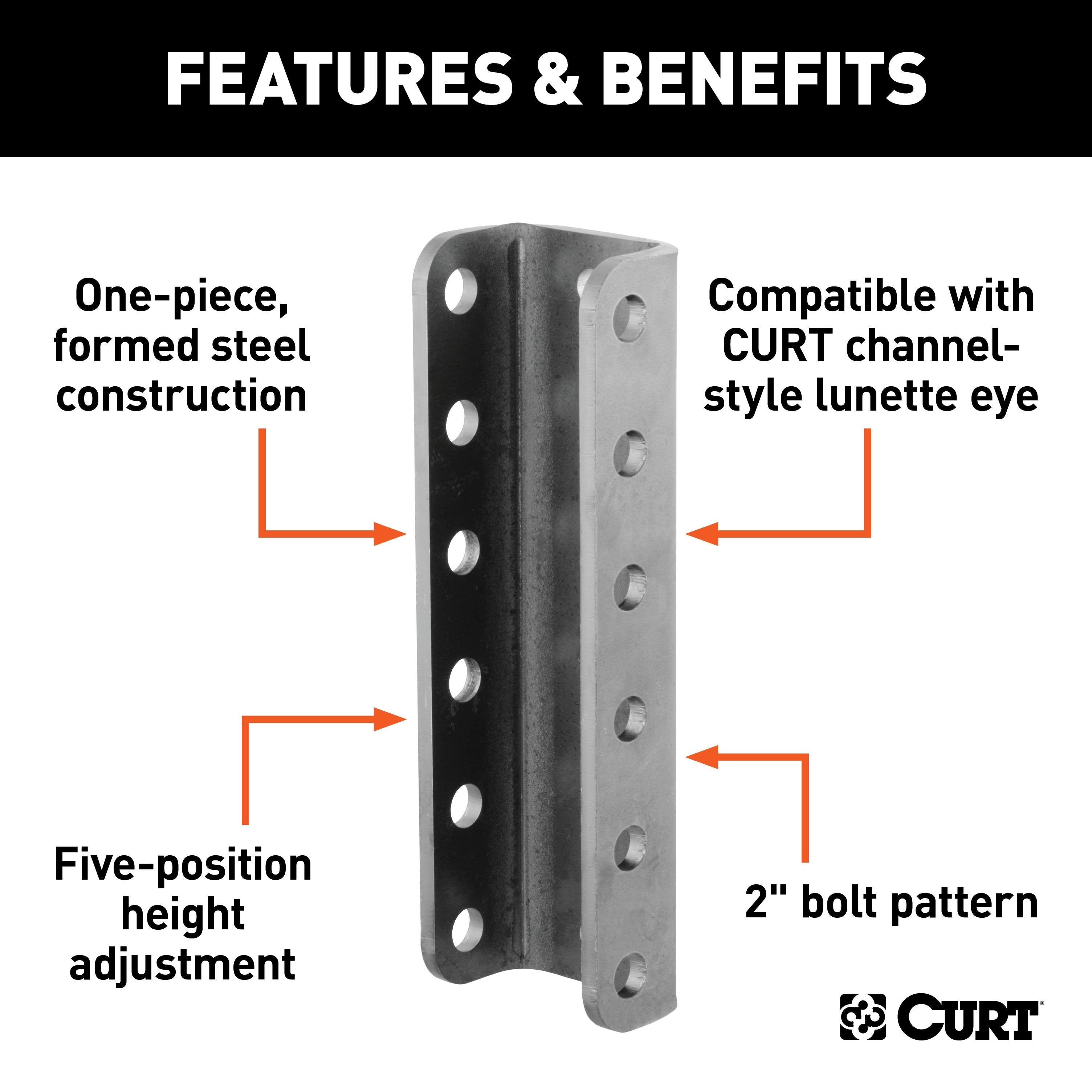 CURT Adjustable Lunette Ring or Coupler Channel 3-Inch ID x 11-3/4-Inch, 2-In Bolt Pattern Model 48650
