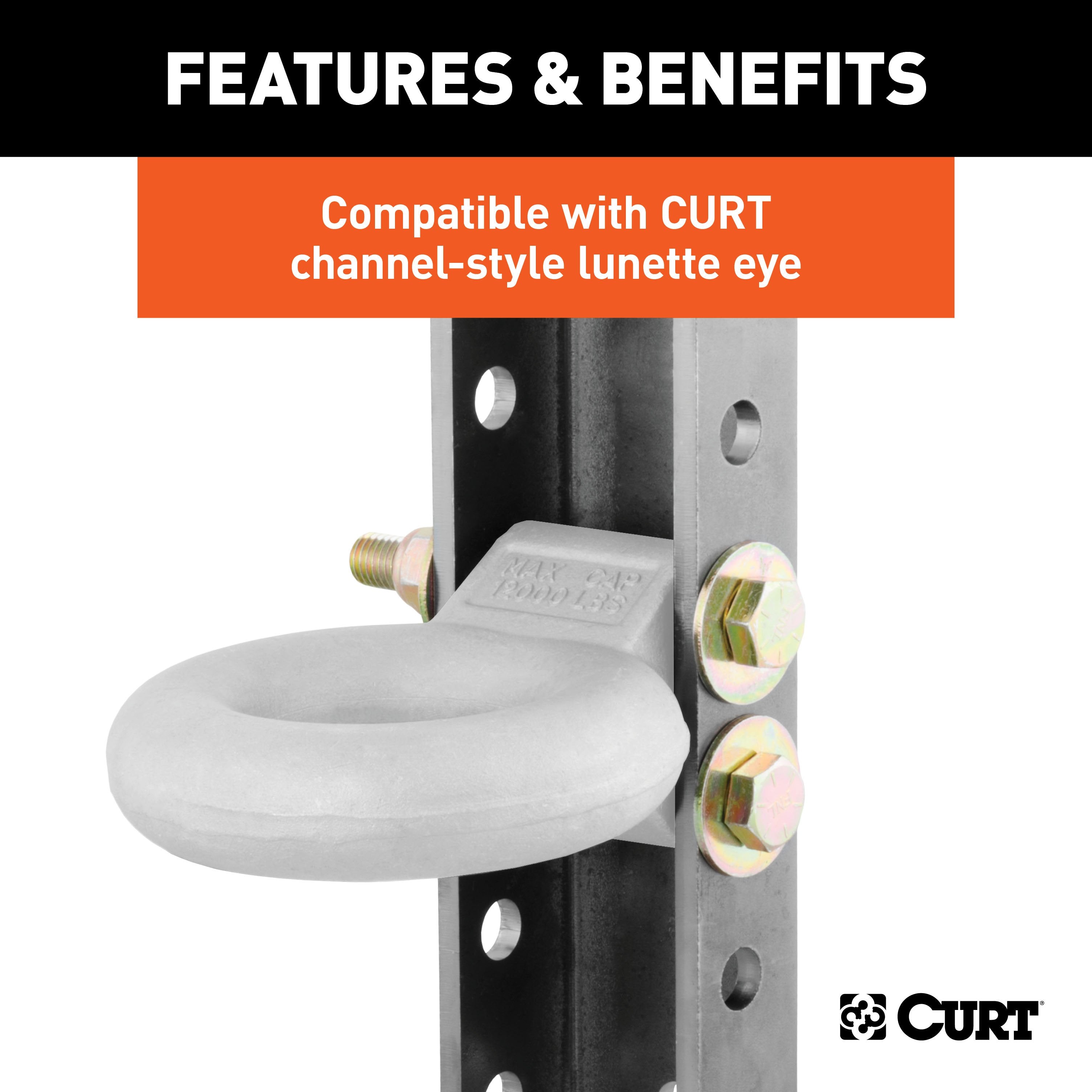 CURT Adjustable Lunette Ring or Coupler Channel 3-Inch ID x 11-3/4-Inch, 2-In Bolt Pattern Model 48650