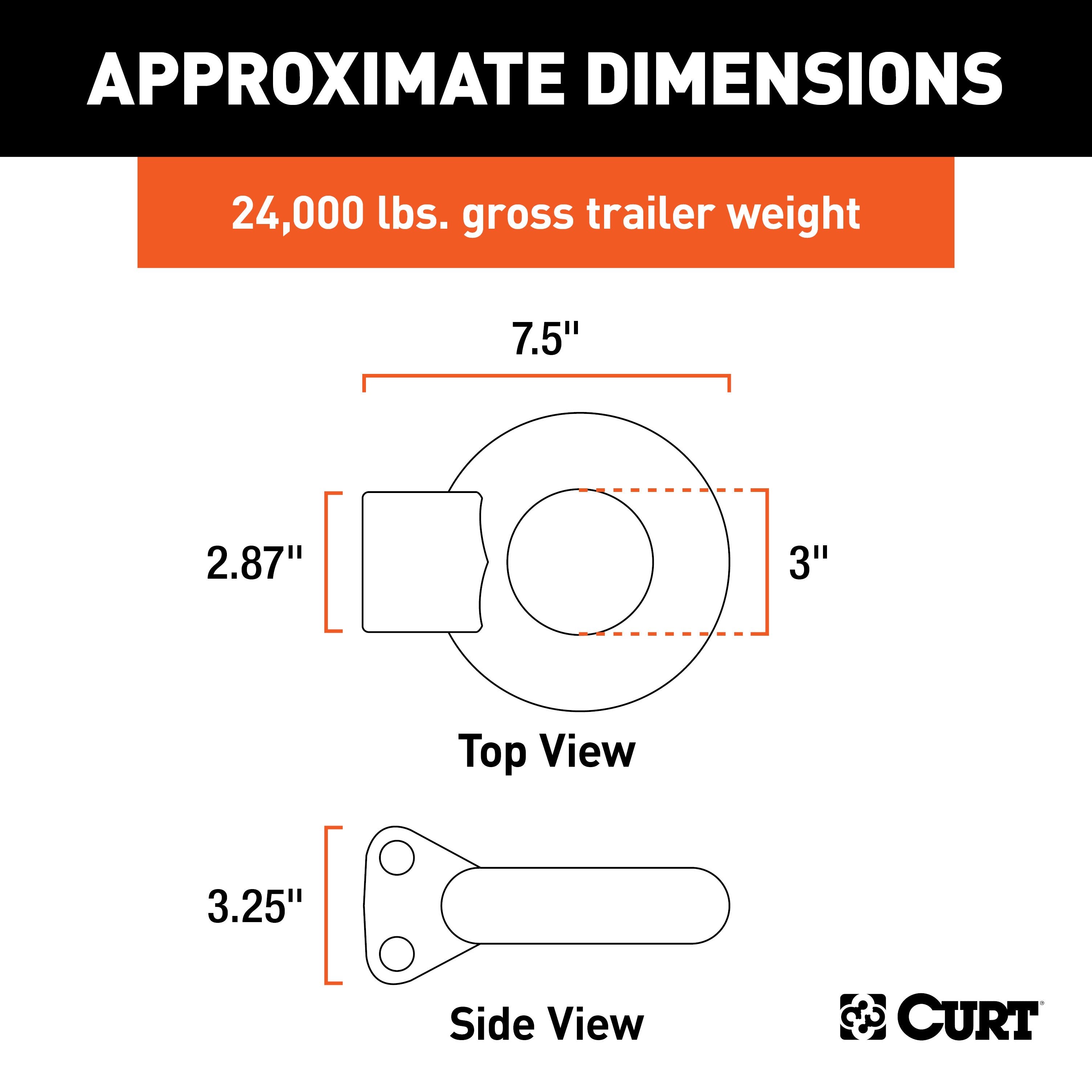CURT Raw Steel Pintle Hitch Lunette Ring 3-Inch ID, 24,000 lbs, Channel Mount Required Model 48660