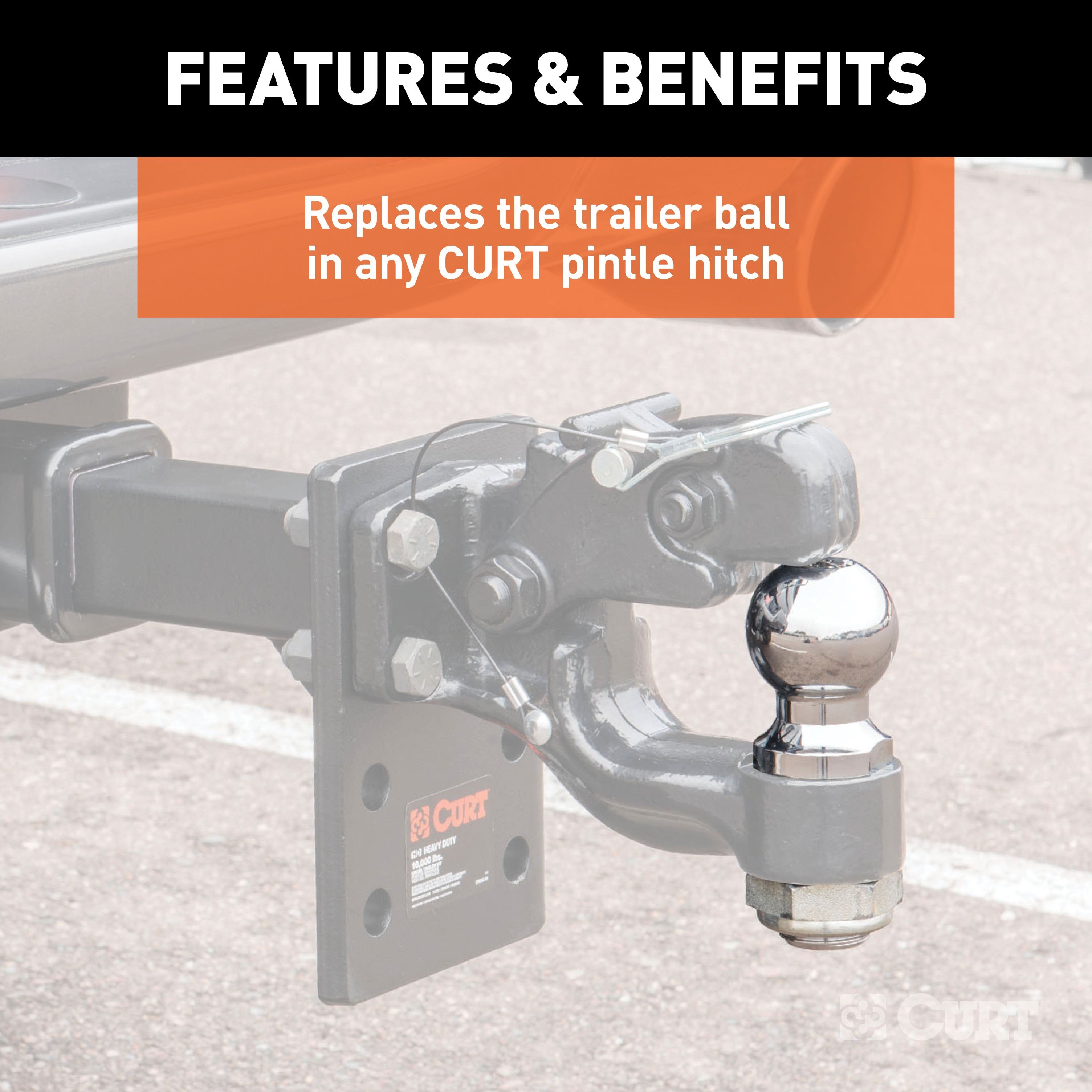 CURT Replacement 2-Inch Pintle Hitch Ball, 10,000 lbs, 1-1/4-Inch Shank Diameter Model 48820