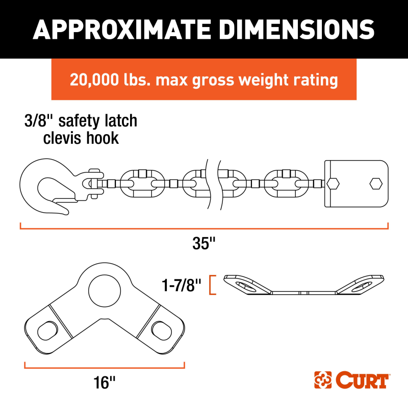 CURT CrossWing 5th Wheel Safety Chain Assembly with Gooseneck Anchor Plate Model 16614