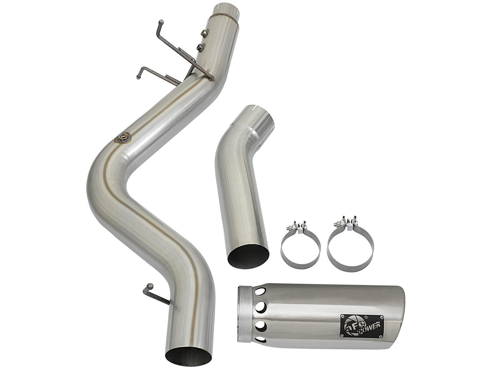 Atlas 4 Inch Aluminized Steel Dpf-Back Exhaust System w/ Polished Tip GM Diesel Trucks 17-19 V8-6.6L (td) L5P Single Rear Exit Position aFe Power
