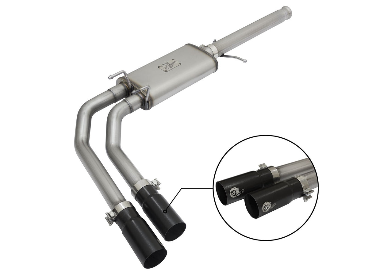 Rebel Series 3 Inch to 2-1/2 Inch 409 Stainless Steel Cat-Back Exhaust w/Black Tip Silverado/Sierra 1500 09-18 Crew Cab & Ext Cab V6-4.3/V8-4.8/5.3L aFe Power