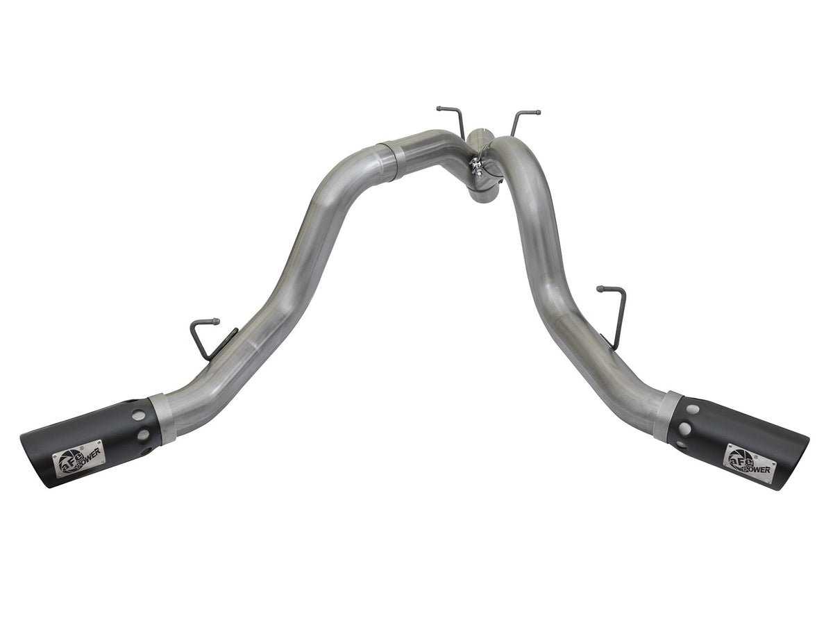 Large Bore-HD 4 Inch 409 Stainless Steel Dpf-Back Exhaust System w/Dual Black Tips GM Diesel Trucks 17-19 V8-6.6L (td) L5P aFe Power