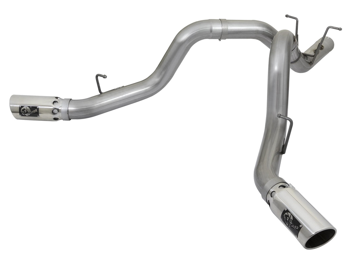 Large Bore-HD 4 Inch 409 Stainless Steel Dpf-Back Exhaust w/Dual Polished Tips GM Diesel Trucks 17-19 V8-6.6L (td) L5P aFe Power