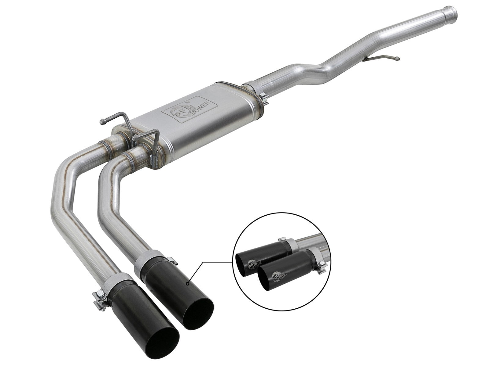 Rebel Series 3 Inch to 2-1/2 Inch 409 Stainless Steel Cat-Back Exhaust w/ Black Tip GM Silverado/Sierra 1500 09-18 / Silverado Ld/Sierra Limited 2019 V6-4.3/V8-4.8/5.3L aFe Power