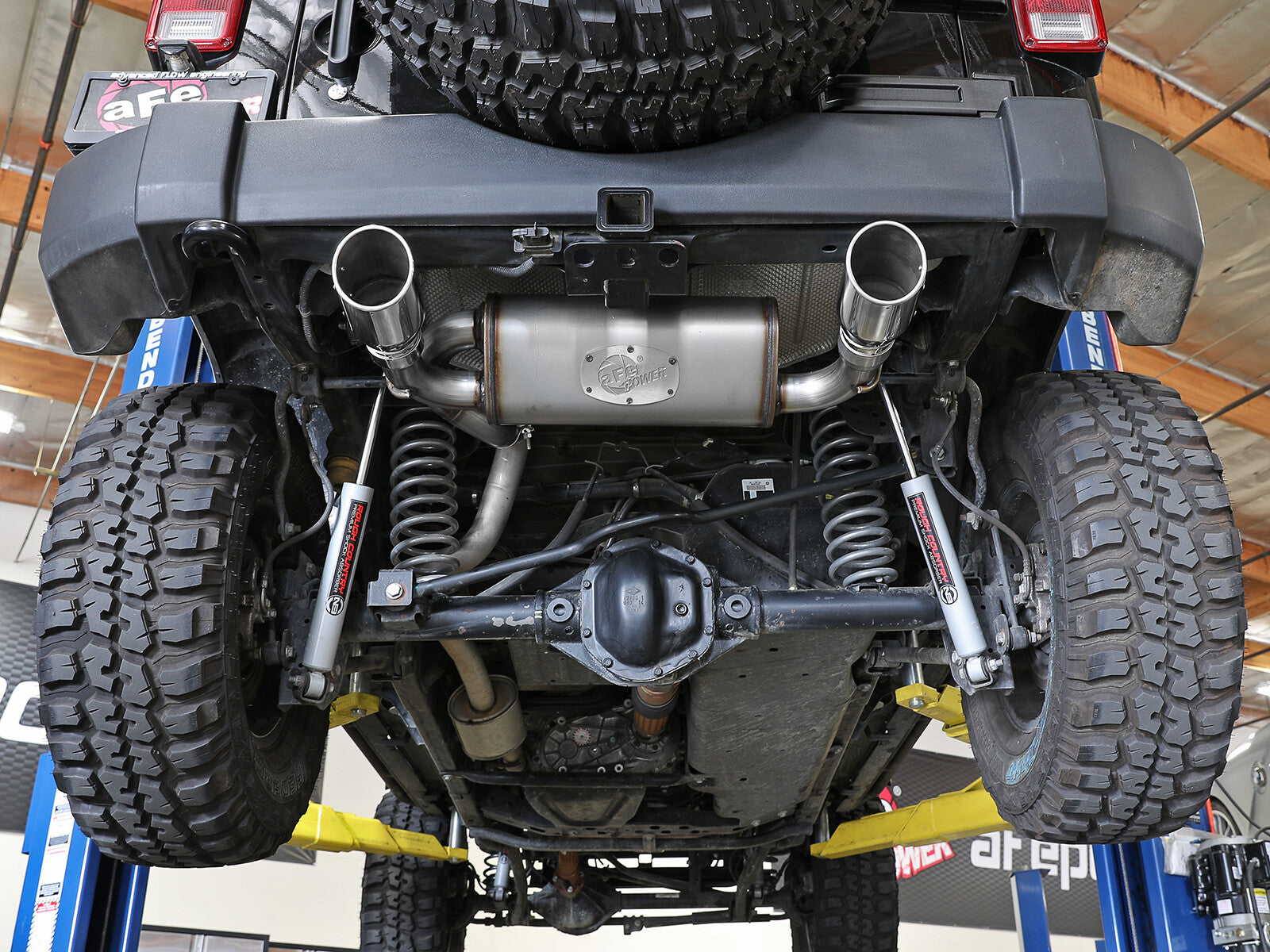 Rebel Series 2-1/2 Inch 409 Stainless Steel Axle-Back Exhaust w/ Polished Tips Jeep Wrangler (JK) 07-18 V6-3.6L/3.8L aFe Power