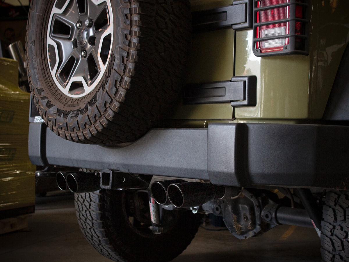 Rebel Series 2-1/2 Inch 409 Stainless Steel Axle-Back Exhaust System Black Jeep Wrangler (JK) 07-18 V6-3.6L/3.8L aFe Power