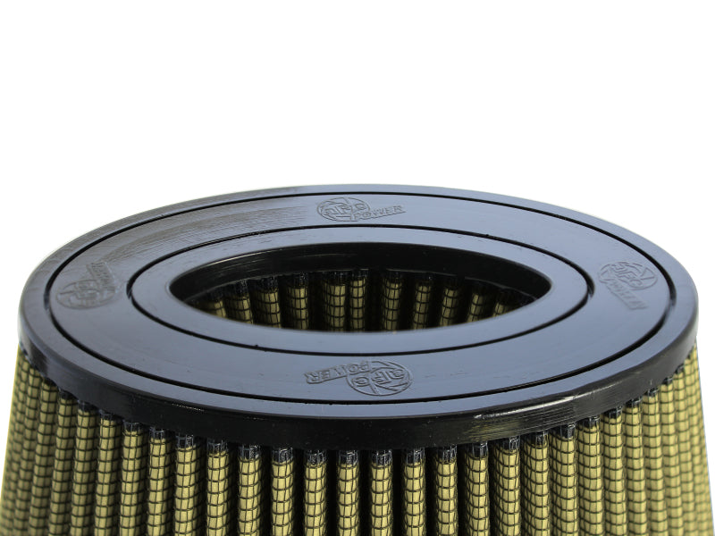 afe Magnum FORCE replacement air filter with a cylindrical design, featuring a black top and textured filter material.