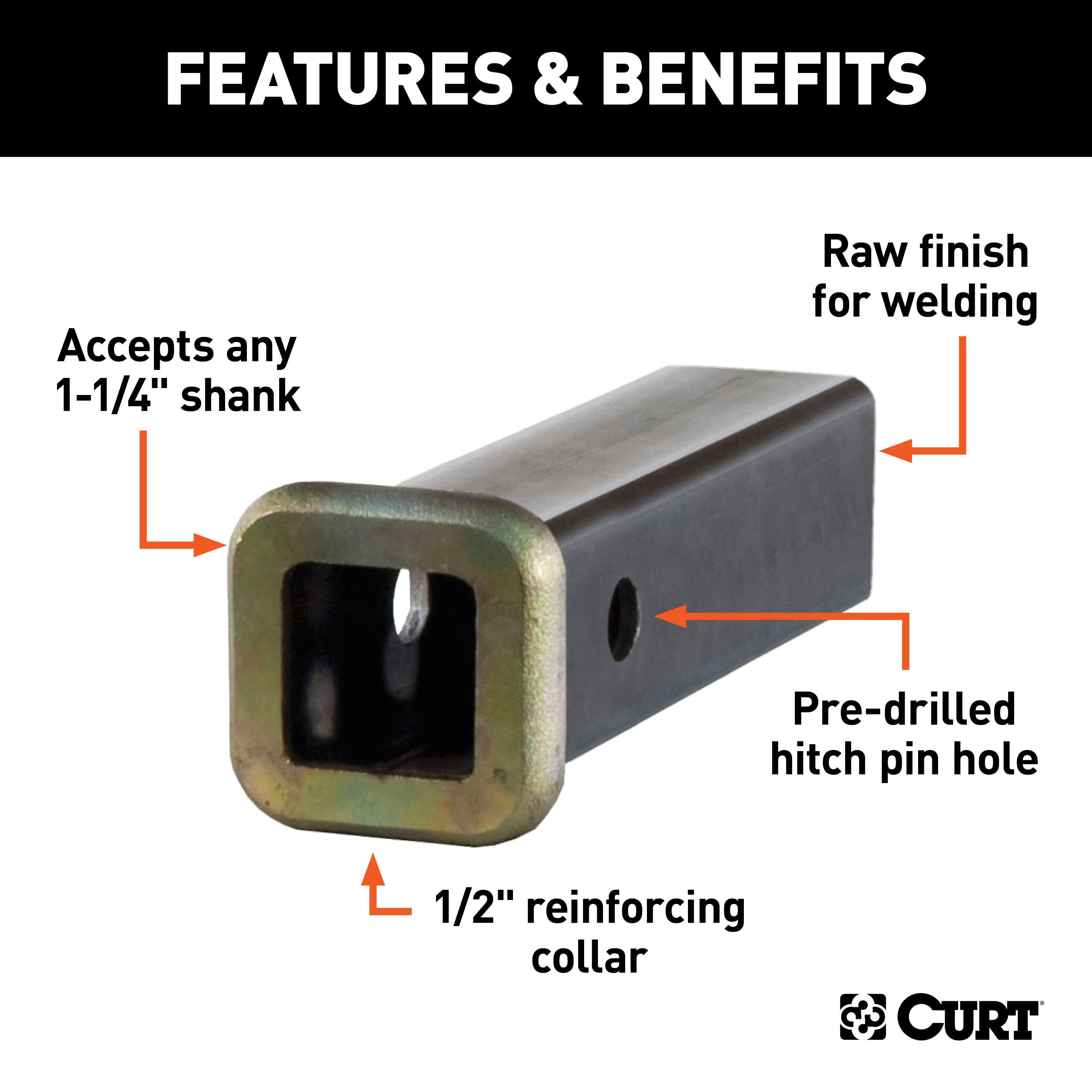 CURT 1-1/4-Inch x 6-Inch Weld-On Raw Steel Trailer Hitch Receiver Tube Model 49506