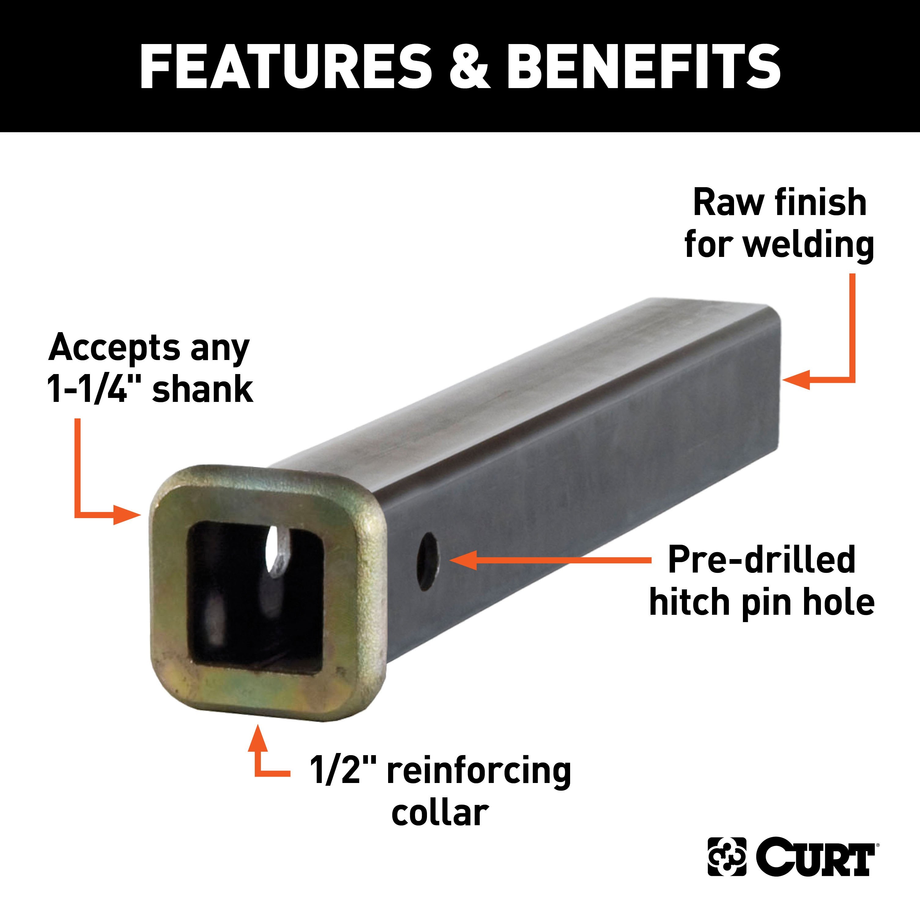 CURT 1-1/4-Inch x 12-Inch Weld-On Raw Steel Trailer Hitch Receiver Tube Model 49512