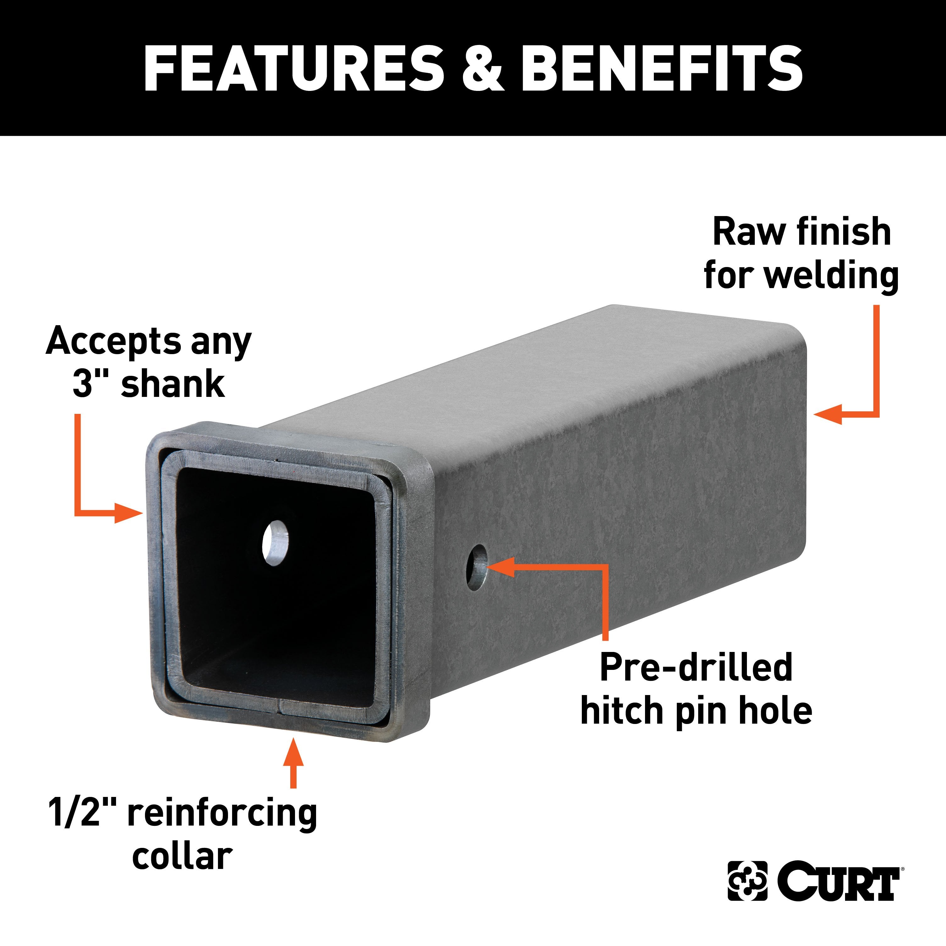 CURT 3-Inch x 12-Inch Weld-On Raw Steel Trailer Hitch Receiver Tube Model 49513