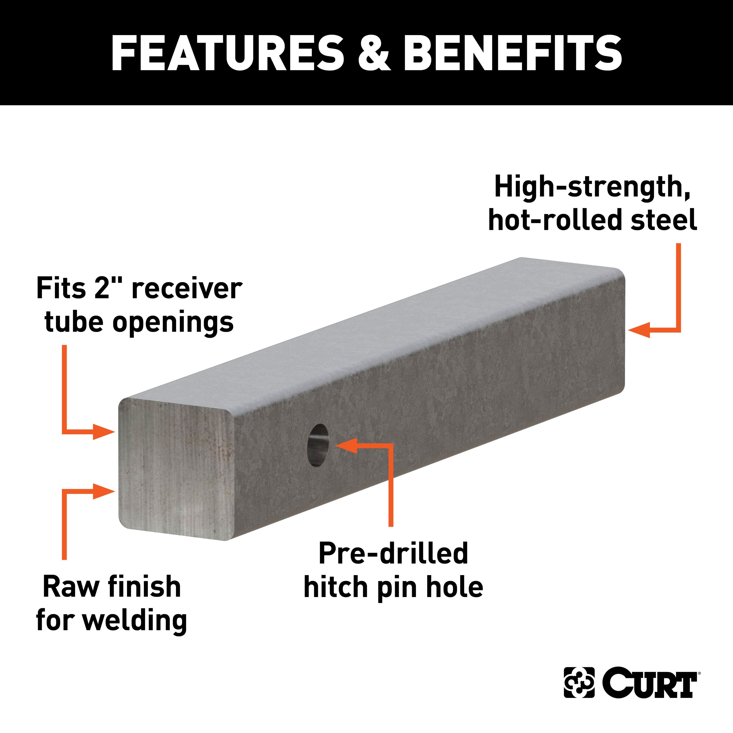 CURT 2-Inch x 12-Inch Weld-On Raw Steel Trailer Hitch Bar Shank Model 49530