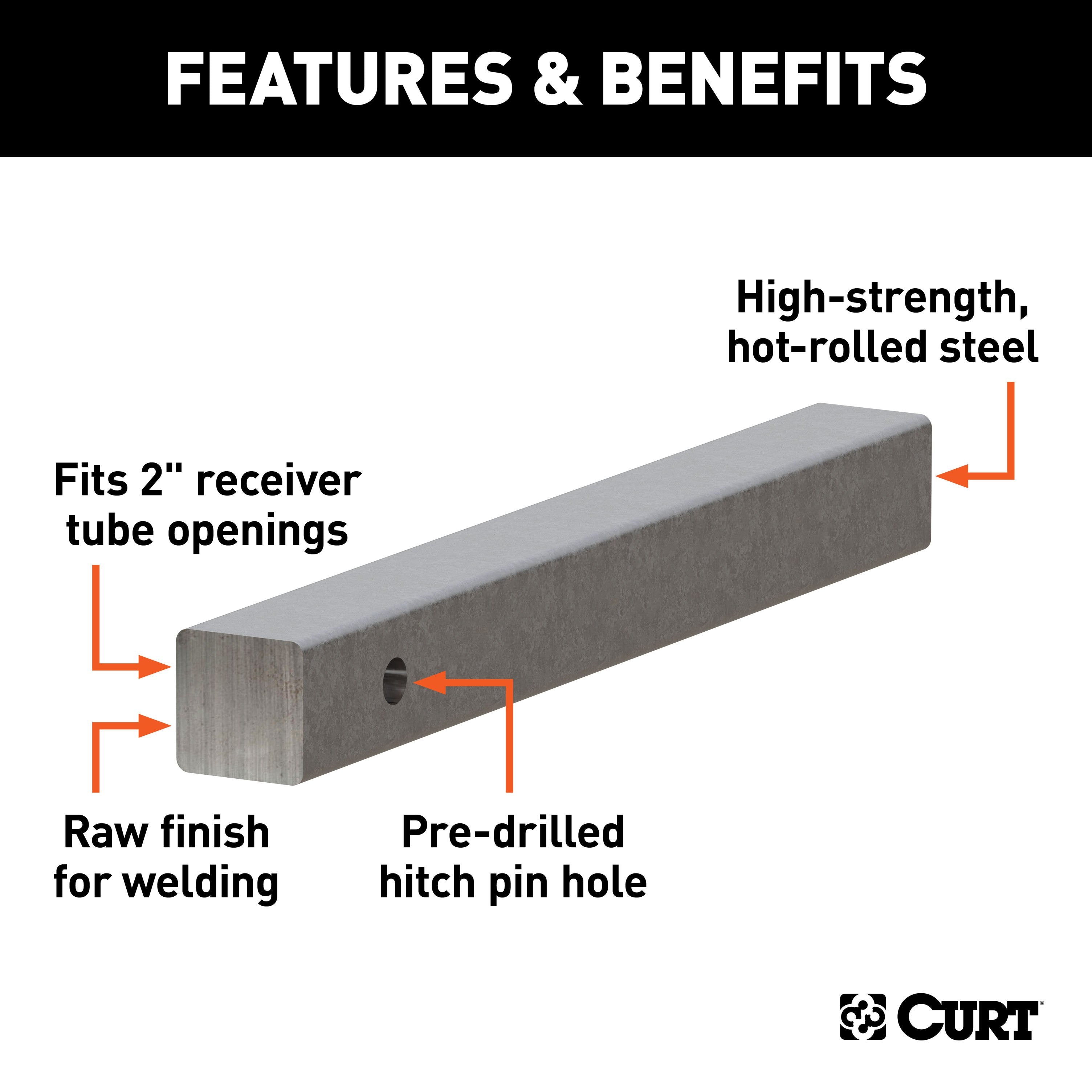 CURT 2-Inch x 18-Inch Weld-On Raw Steel Trailer Hitch Bar Shank Model 49533