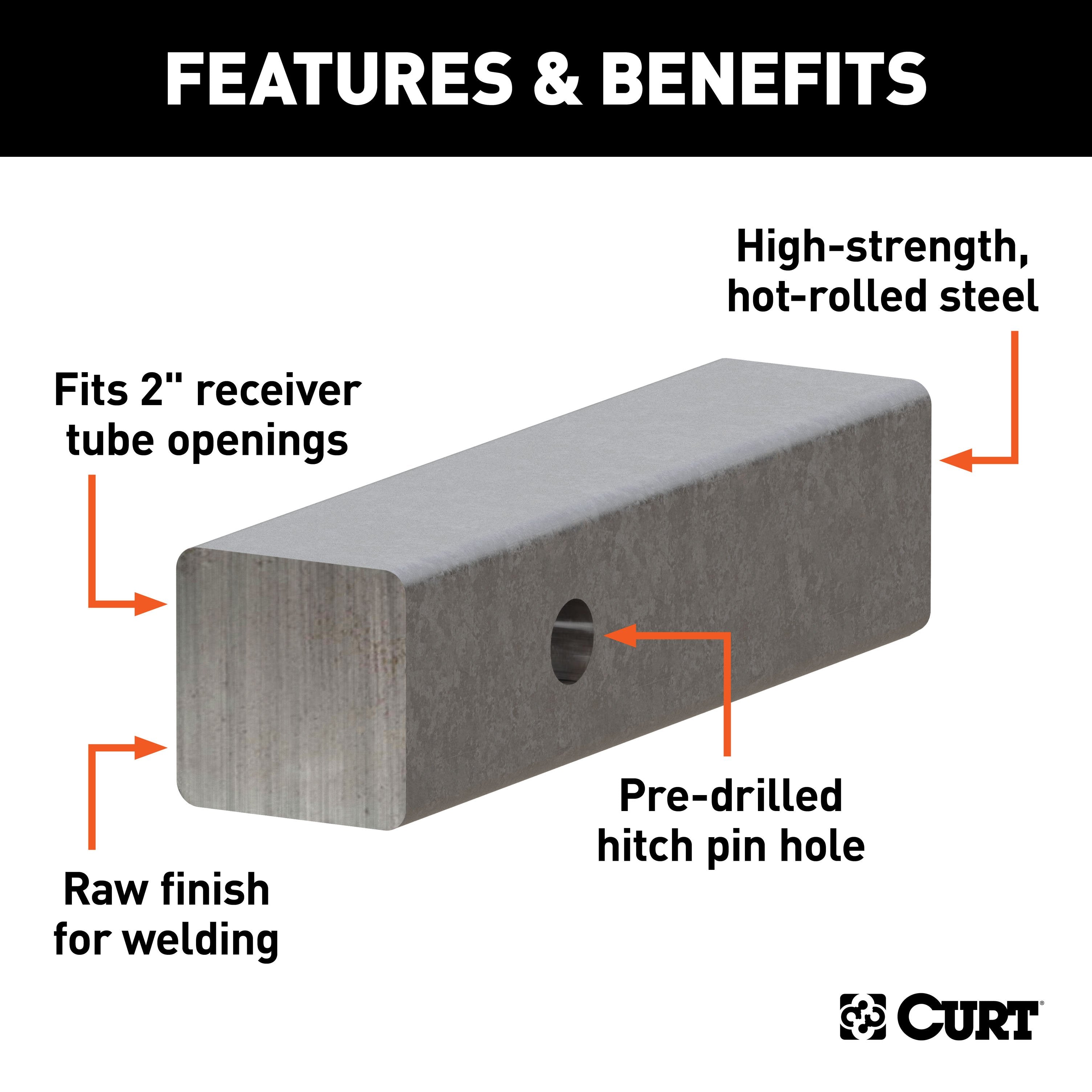 CURT 2-Inch x 8-Inch Weld-On Raw Steel Trailer Hitch Bar Shank Model 49537