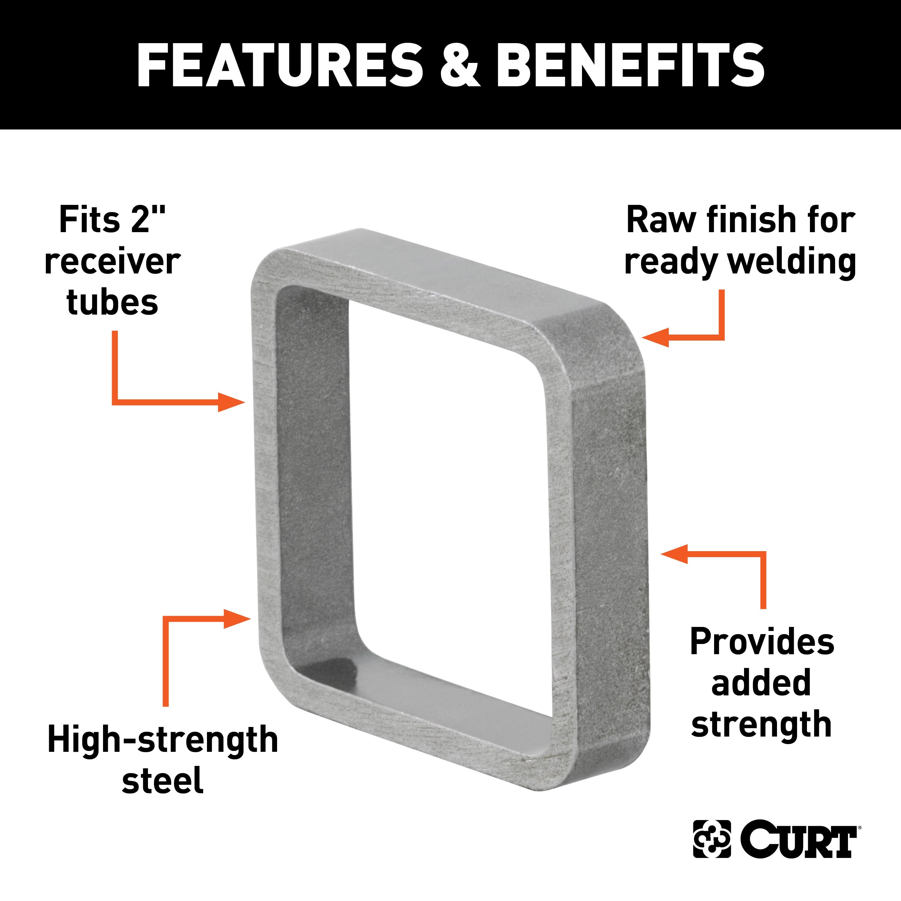 CURT 2-Inch Weld-On Raw Steel Trailer Hitch Receiver Reinforcement Collar Model 49770
