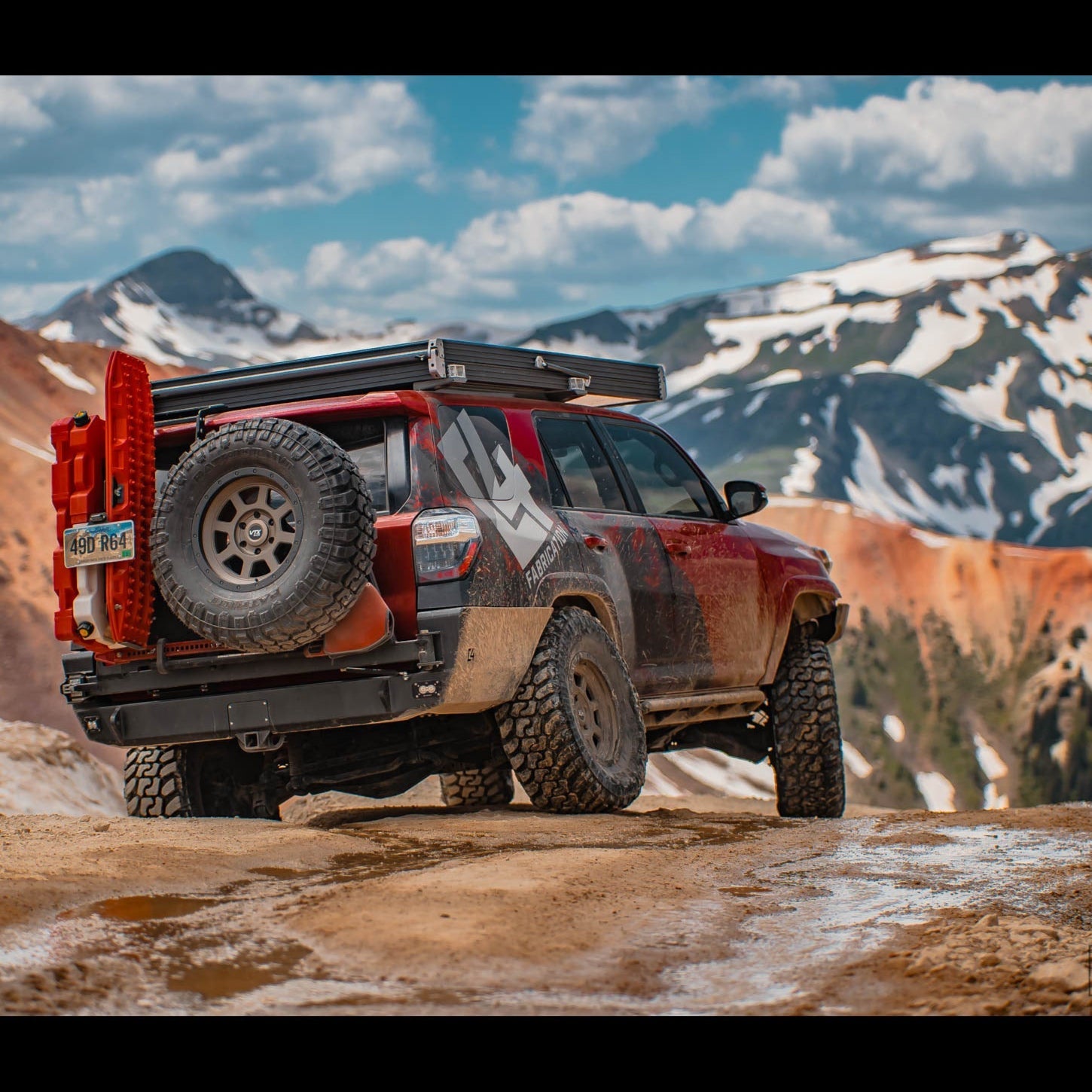 4Runner Overland Series rear bumper installed on a 5th Gen 4Runner, showcasing rugged design in a scenic mountain landscape.