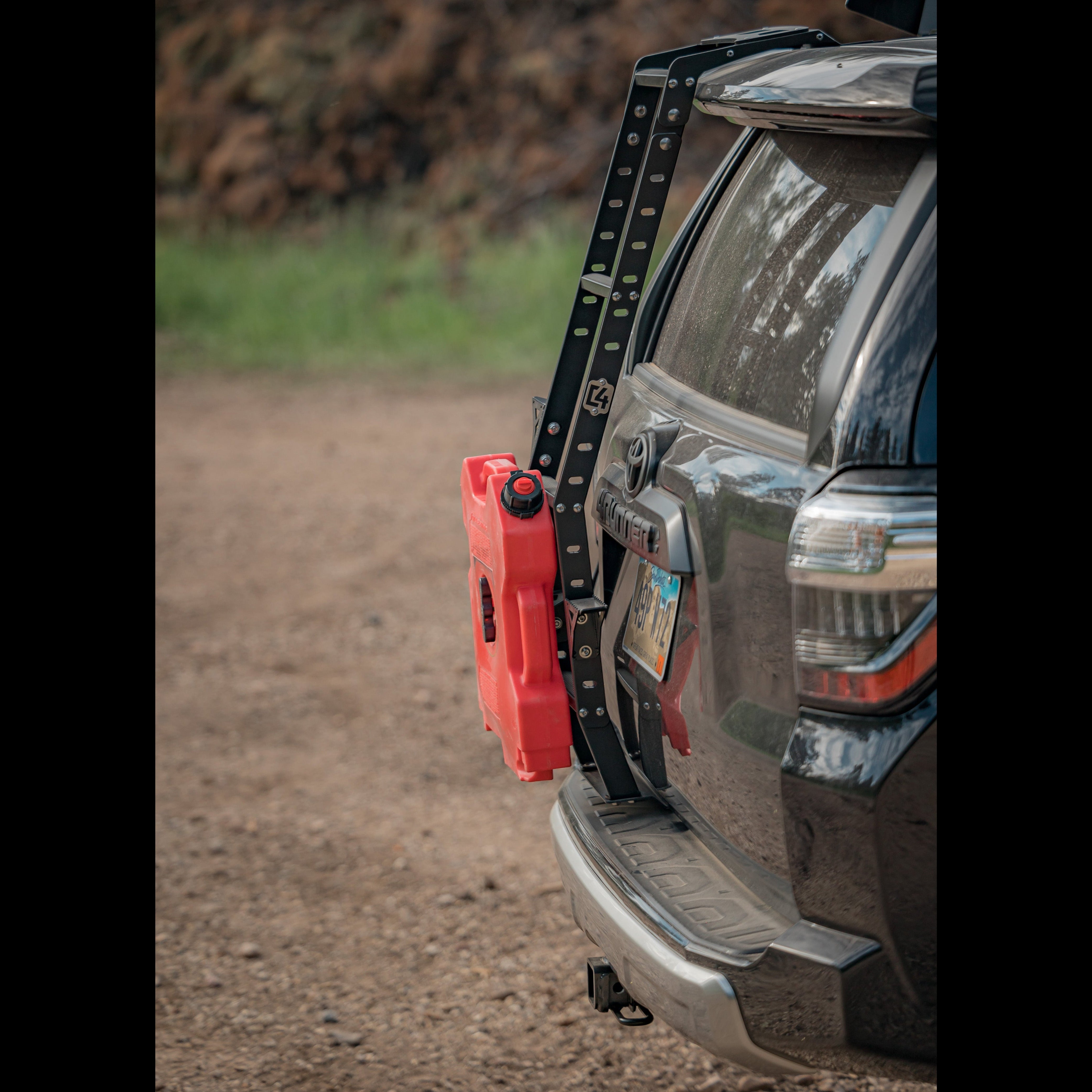4Runner Summit Hatch Ladder for 5th Gen models (2010-2024) mounted on a vehicle with a fuel canister attached.