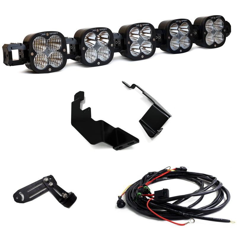 Baja Designs Tacoma 5 XL Linkable Kit for 2016 and newer Toyota Tacoma, featuring five LED lights, mounting brackets, and wiring harness.