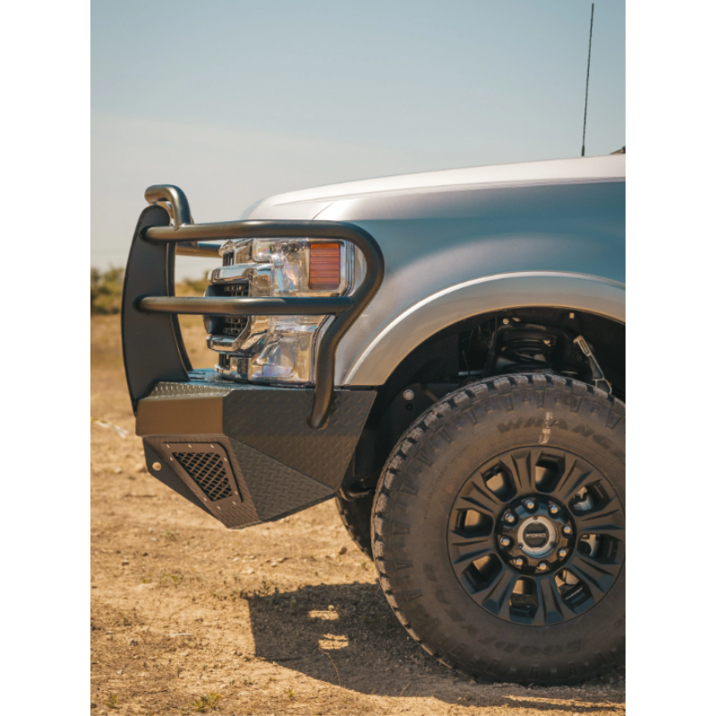 Bodyguard T2 Front Extreme 2017-2022 Ford F250/F350 No Sensors Cutouts Factory Fog Cutouts Winch Mount Skid Plate W/O Mesh Grille No Camera Harness Bare Metal Model EEF17BNWBNN