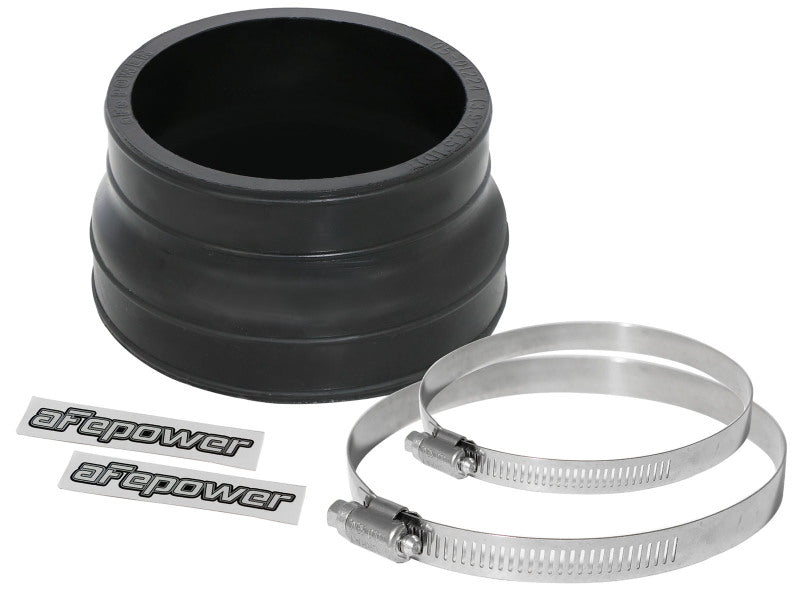 afe Magnum FORCE Intake Coupling Kit featuring a straight black rubber coupling and two stainless steel clamps for secure installation.
