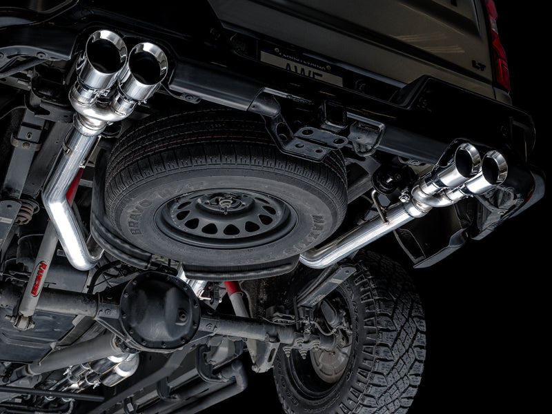 AWE Tuning 4th Gen GM 1500 6.2L 0FG Cat-Back Split Rear Exit (w/ Bumper Cutouts) - Quad Chrome Tips