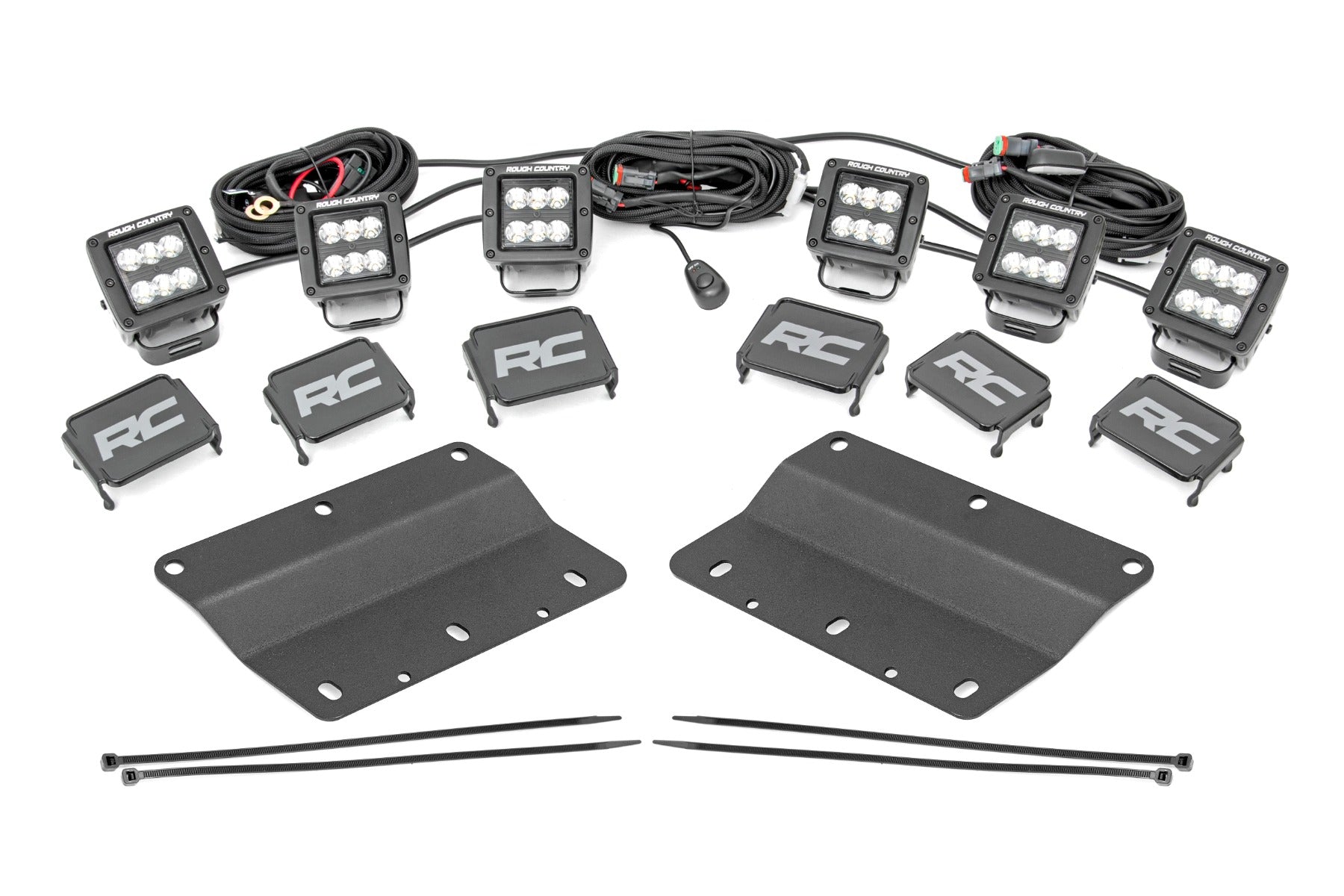 LED Light Kit Fog Mount Triple 2 Inch Black Pair Spot Ford Bronco (21-25) Rough Country