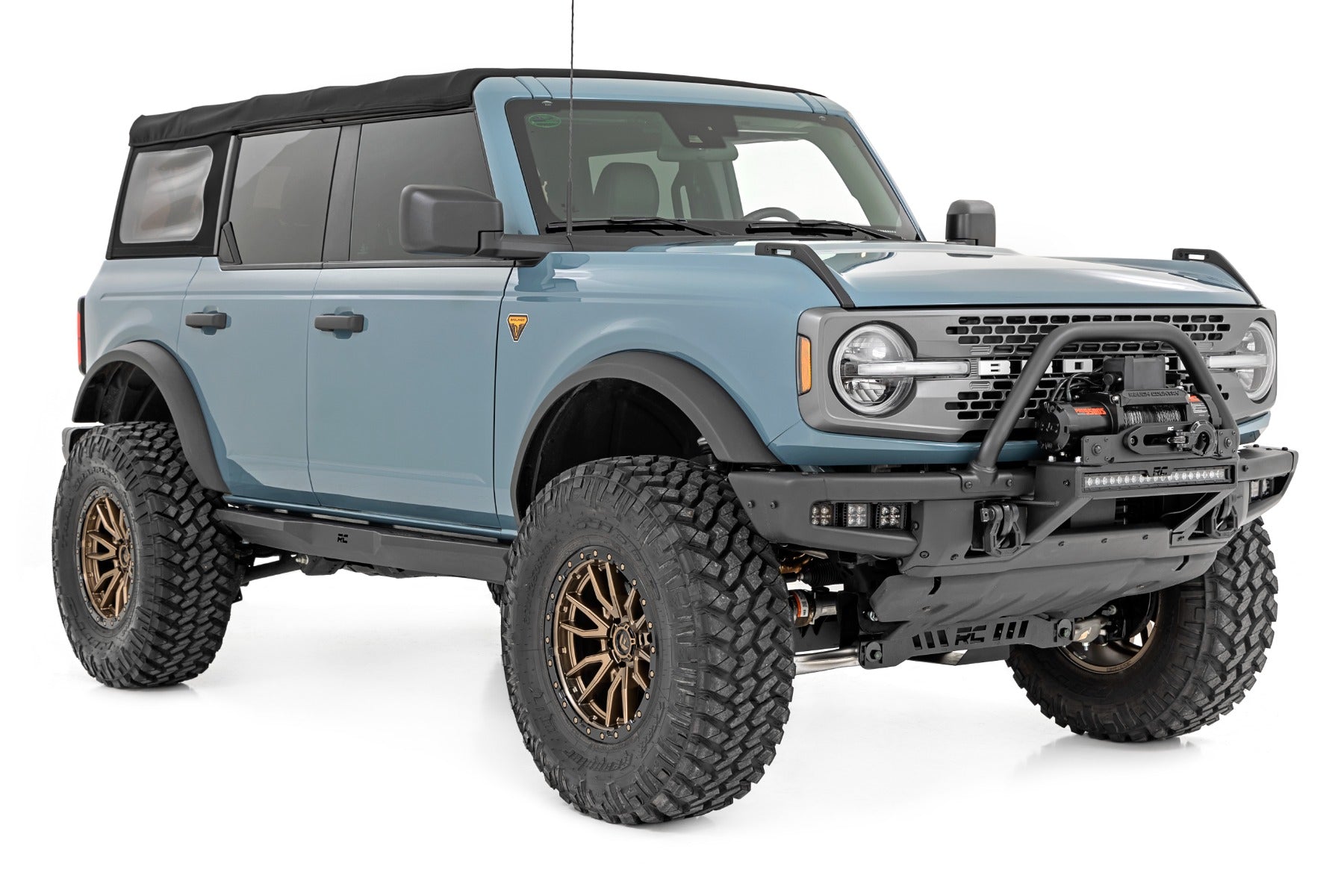 LED Light Kit Fog Mount Triple 2 Inch Black Pair Flood Ford Bronco (21-25) Rough Country